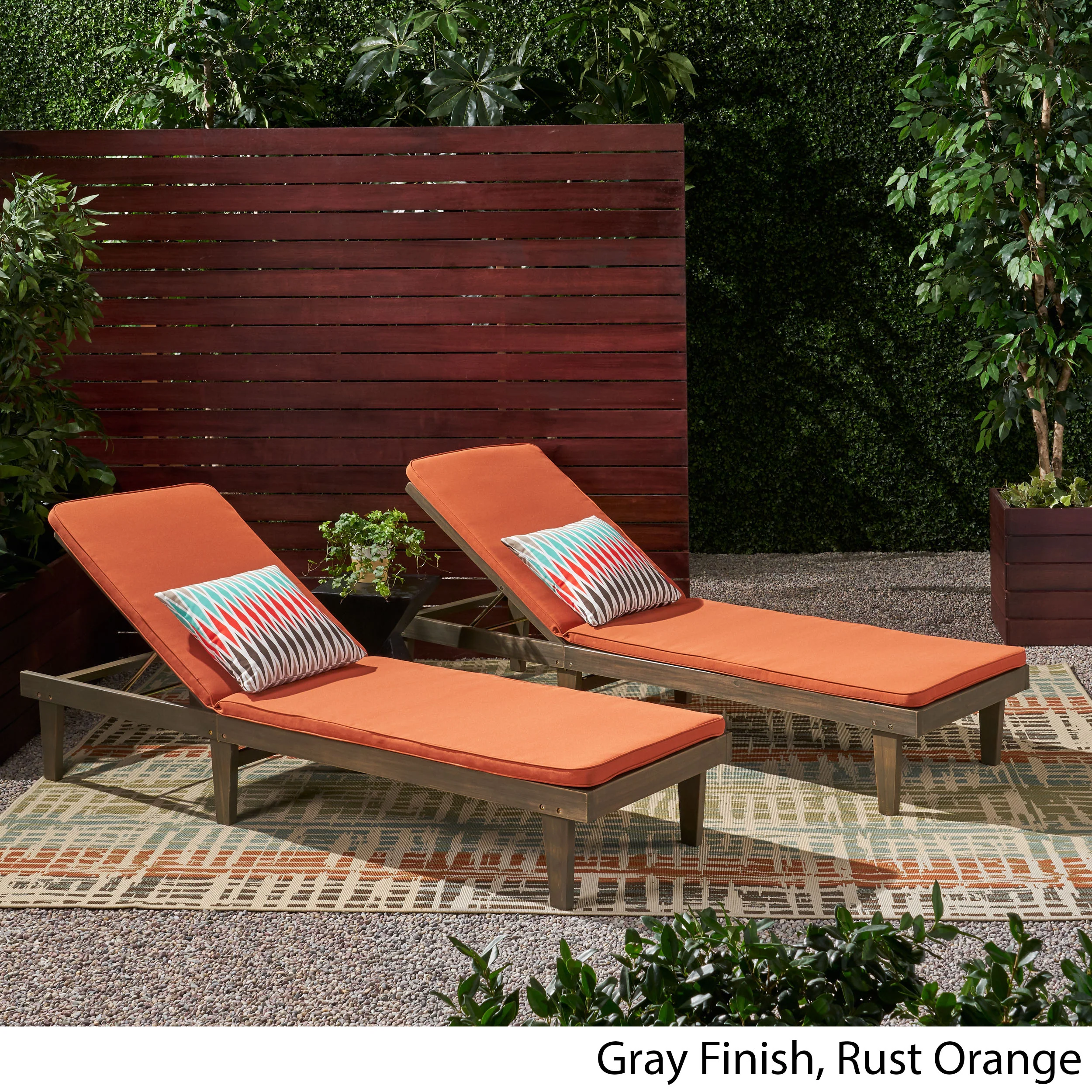 Nadine Outdoor Modern Acacia Wood Chaise Lounge with Cushion (Set of 2) - furnishings