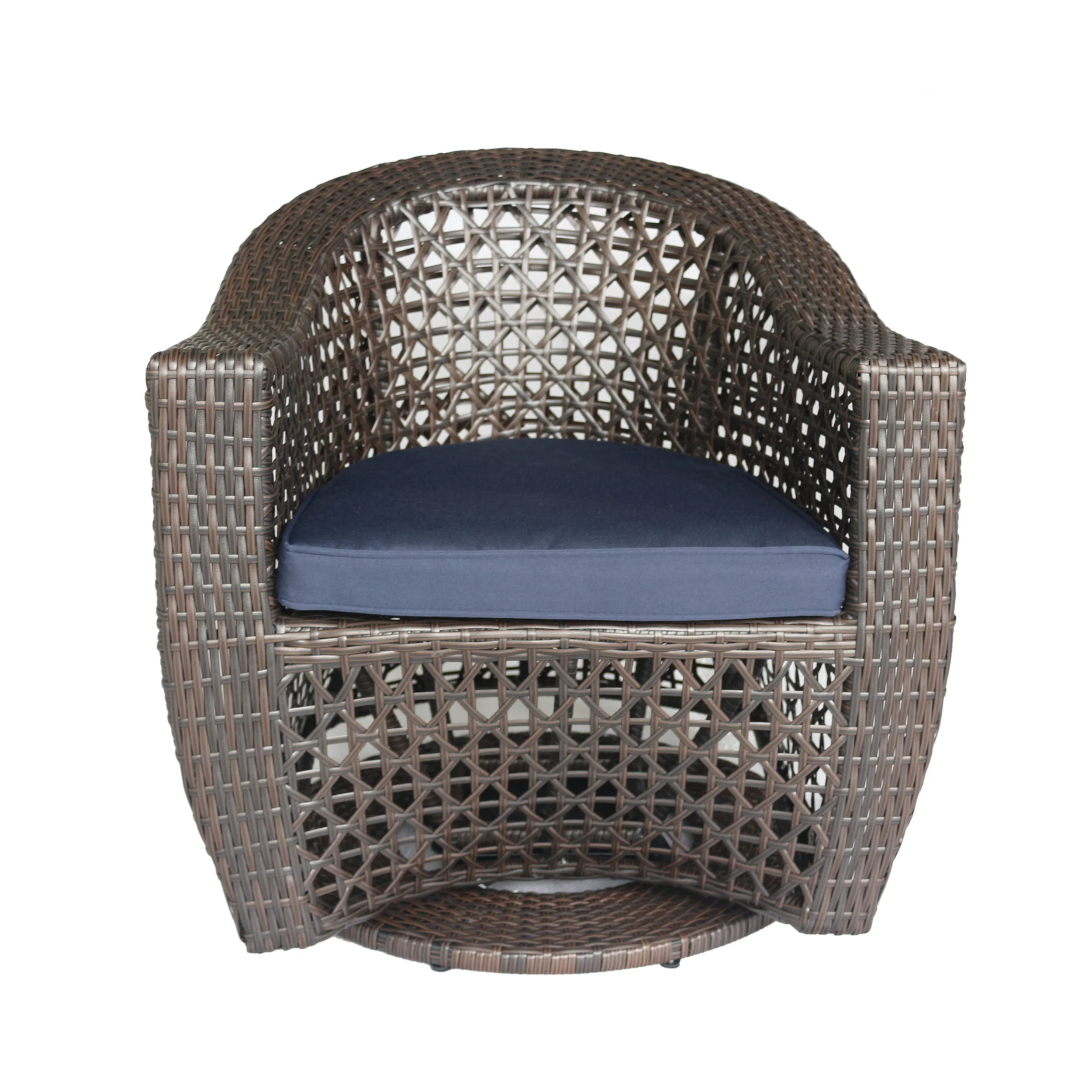 Big Sur Patio Swivel Chair, Wicker with Outdoor Cushions, Multi-Brown, Navy Blue - furnishings