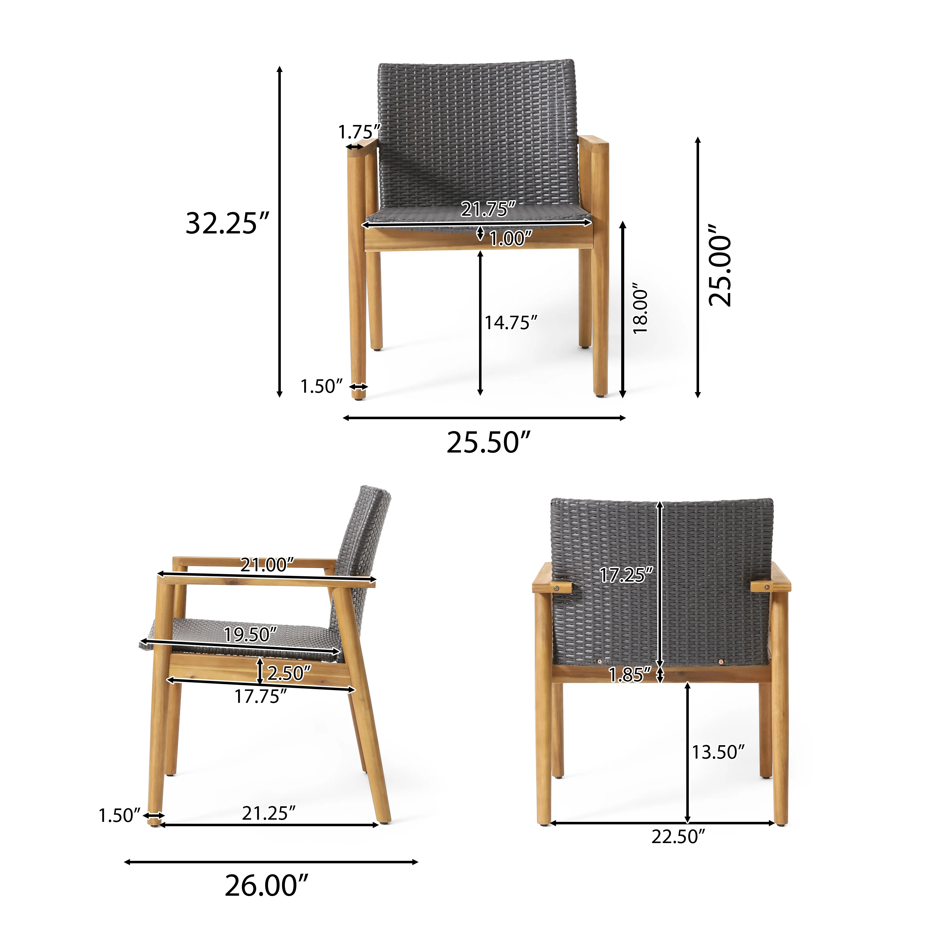 Alamosa Outdoor Wicker and Acacia Wood Club Chairs, Set of 2, Gray and Teak - furnishings