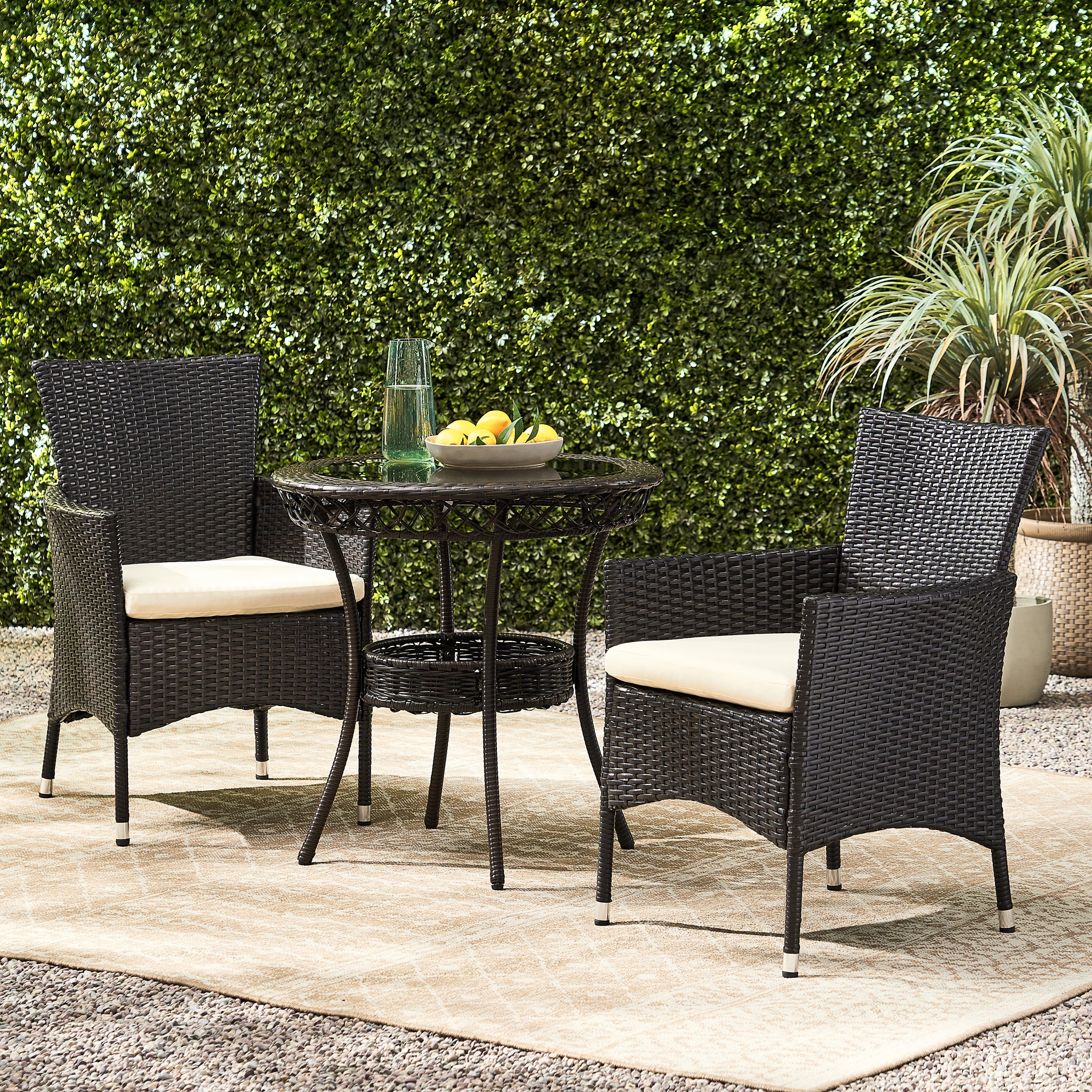Clementine Outdoor Multibrown Wicker 3pc Bistro Set - furnishings