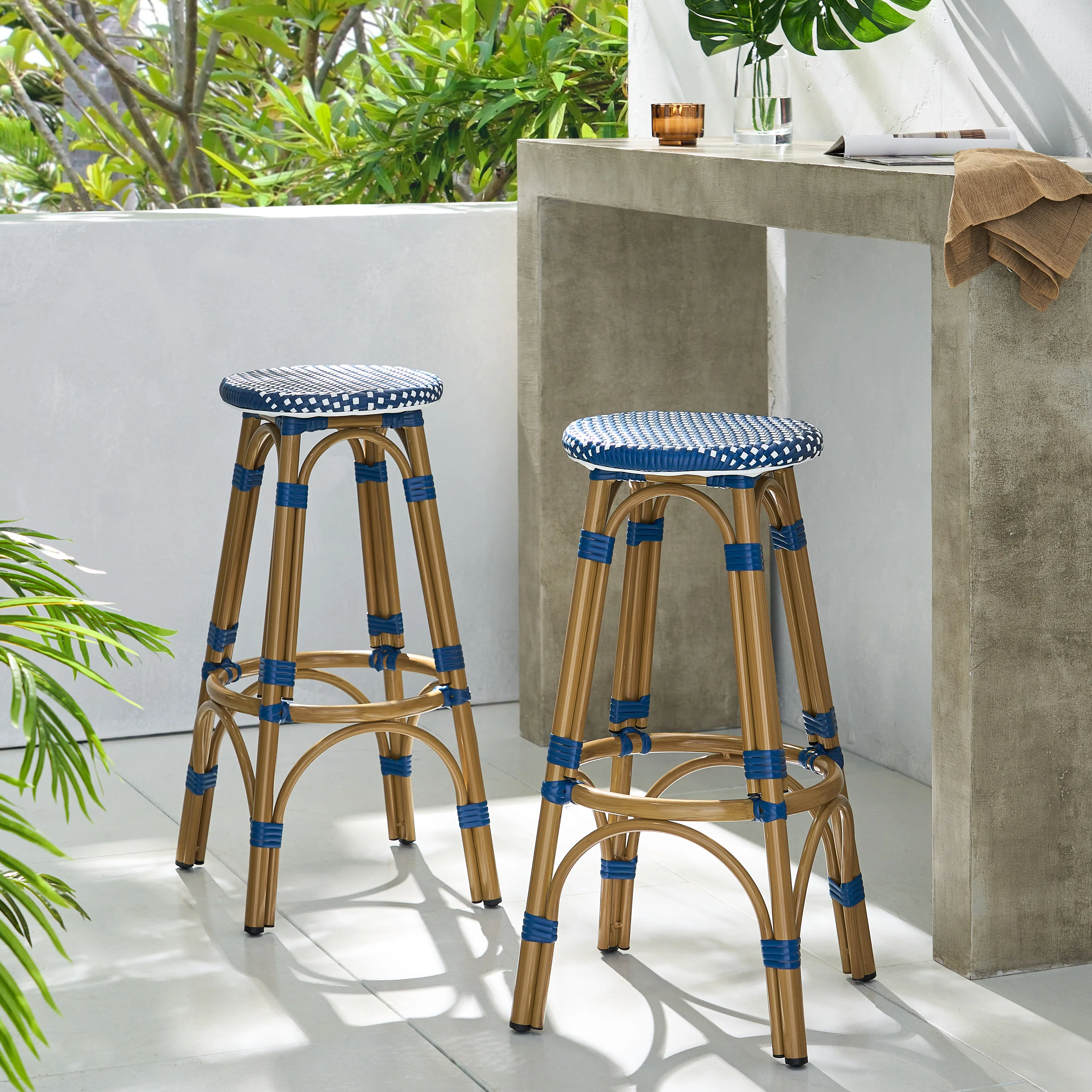 Dohney Outdoor French Aluminum 29.5 Inch Barstools, Set of 2 - furnishings