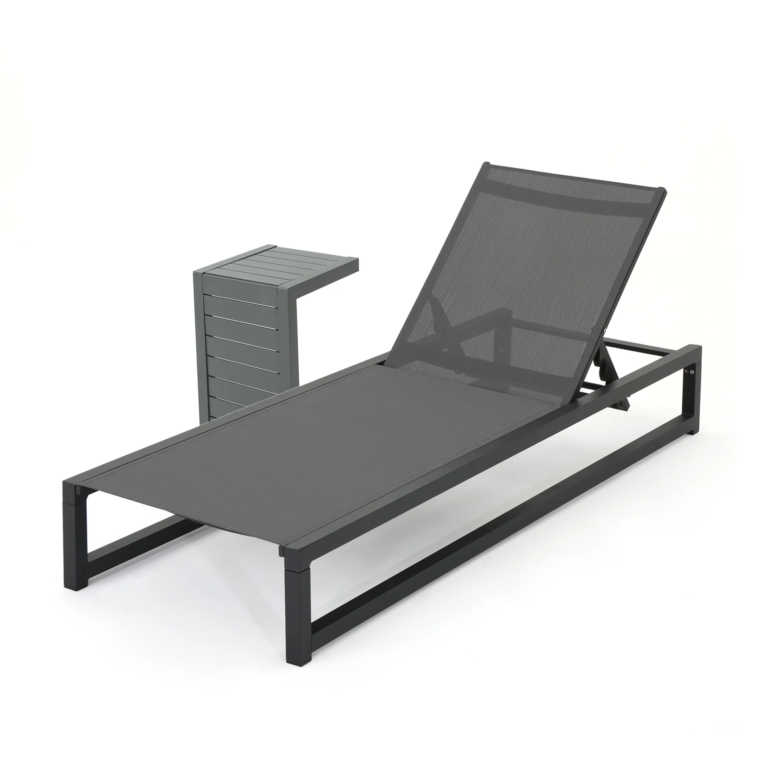 Michelle Outdoor Gray Mesh and Aluminum Frame Chaise Lounge with Matching Table - furnishings