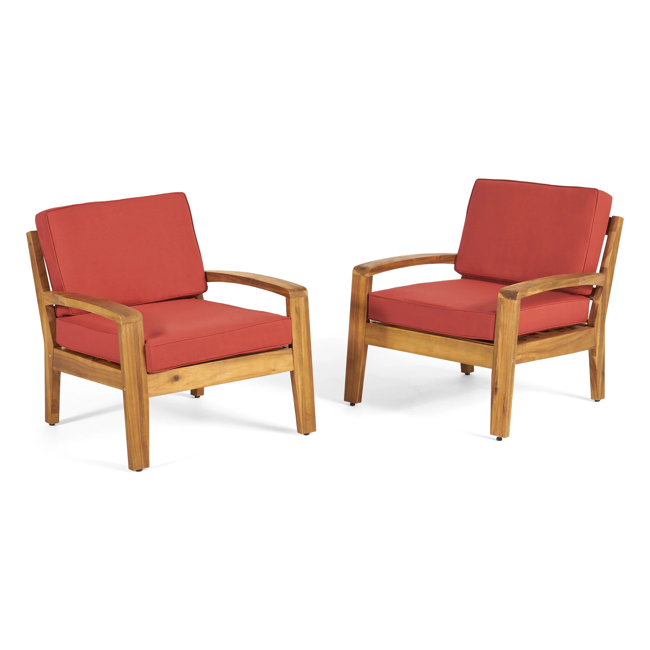 Parma Outdoor Wood Patio Furniture Club Chairs w/ Water Resistant Cushions (Set of 2) - furnishings