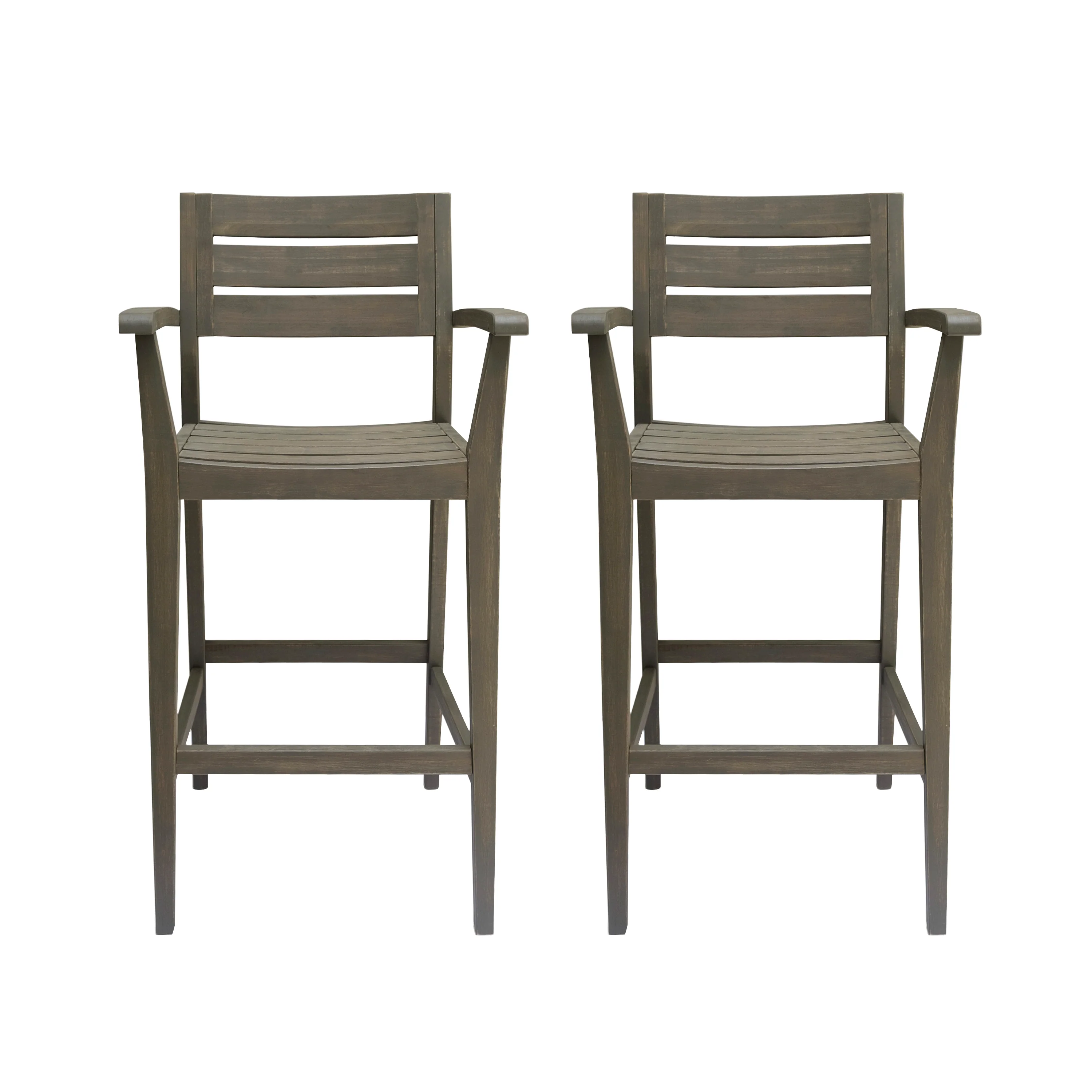 Lera Outdoor Rustic Acacia Wood Barstool (Set of 2) - furnishings