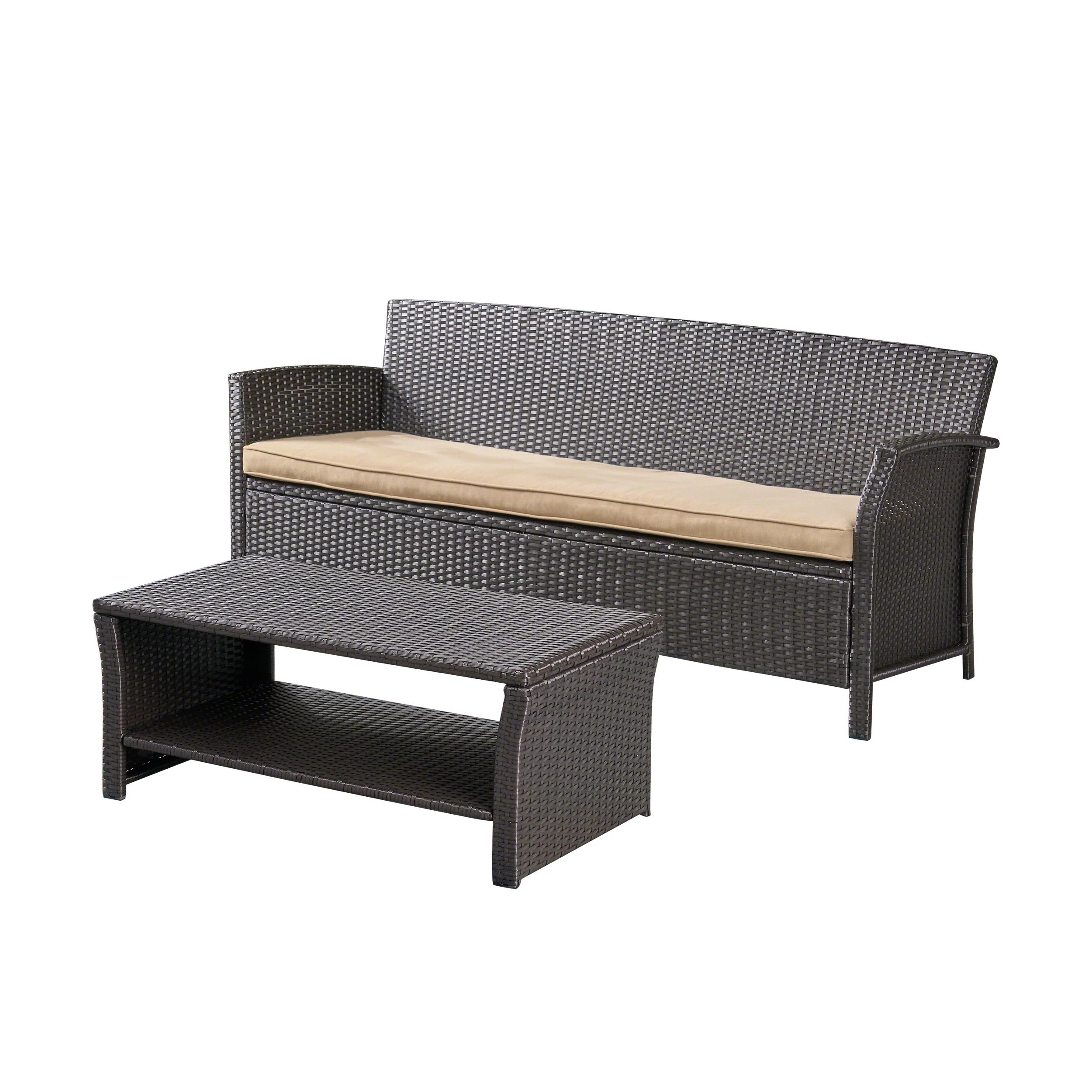Laiah Outdoor Wicker 3-Seater Sofa with Coffee Table - furnishings