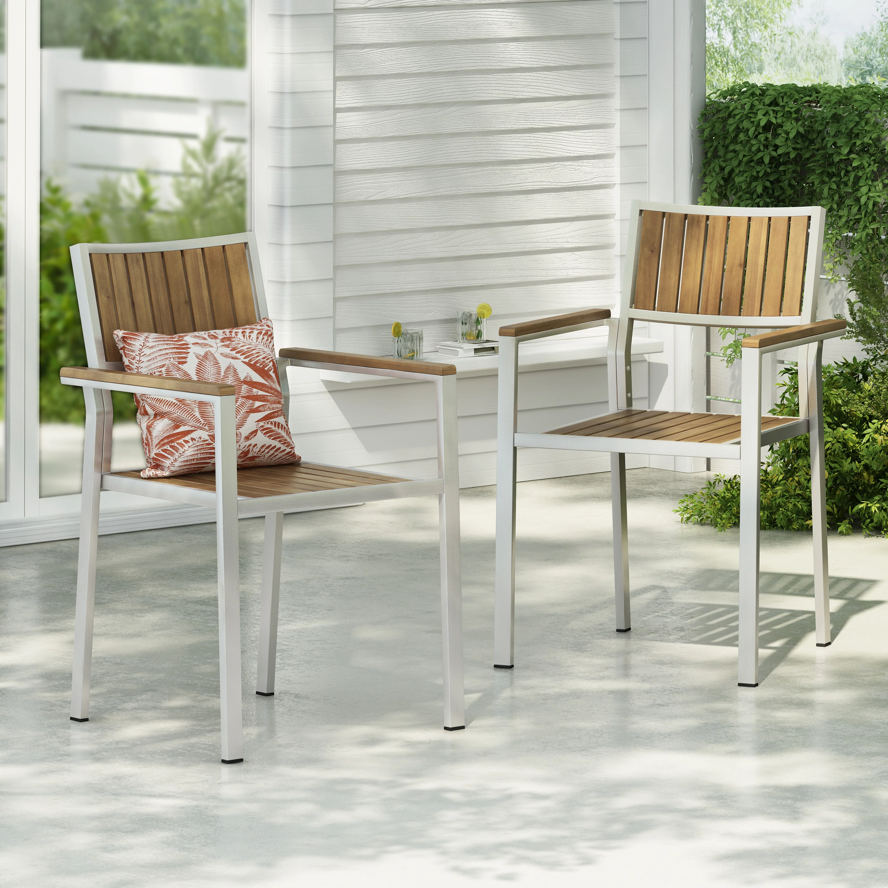 Puya Outdoor Aluminum Slat Paneled Dining Chairs Set of 2 - furnishings
