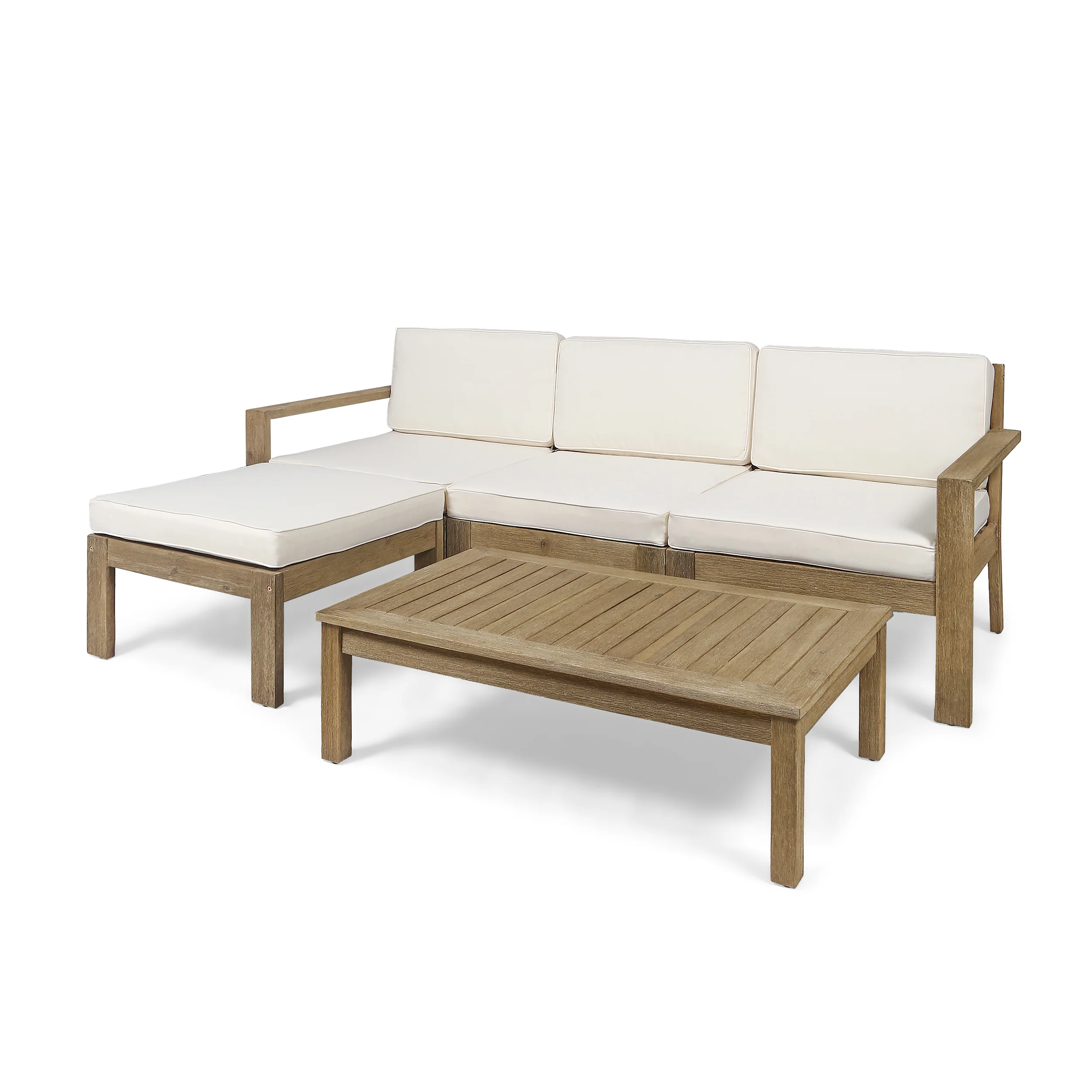 Makayla Ana Outdoor 3 Seater Acacia Wood Sofa Sectional with Cushions - furnishings