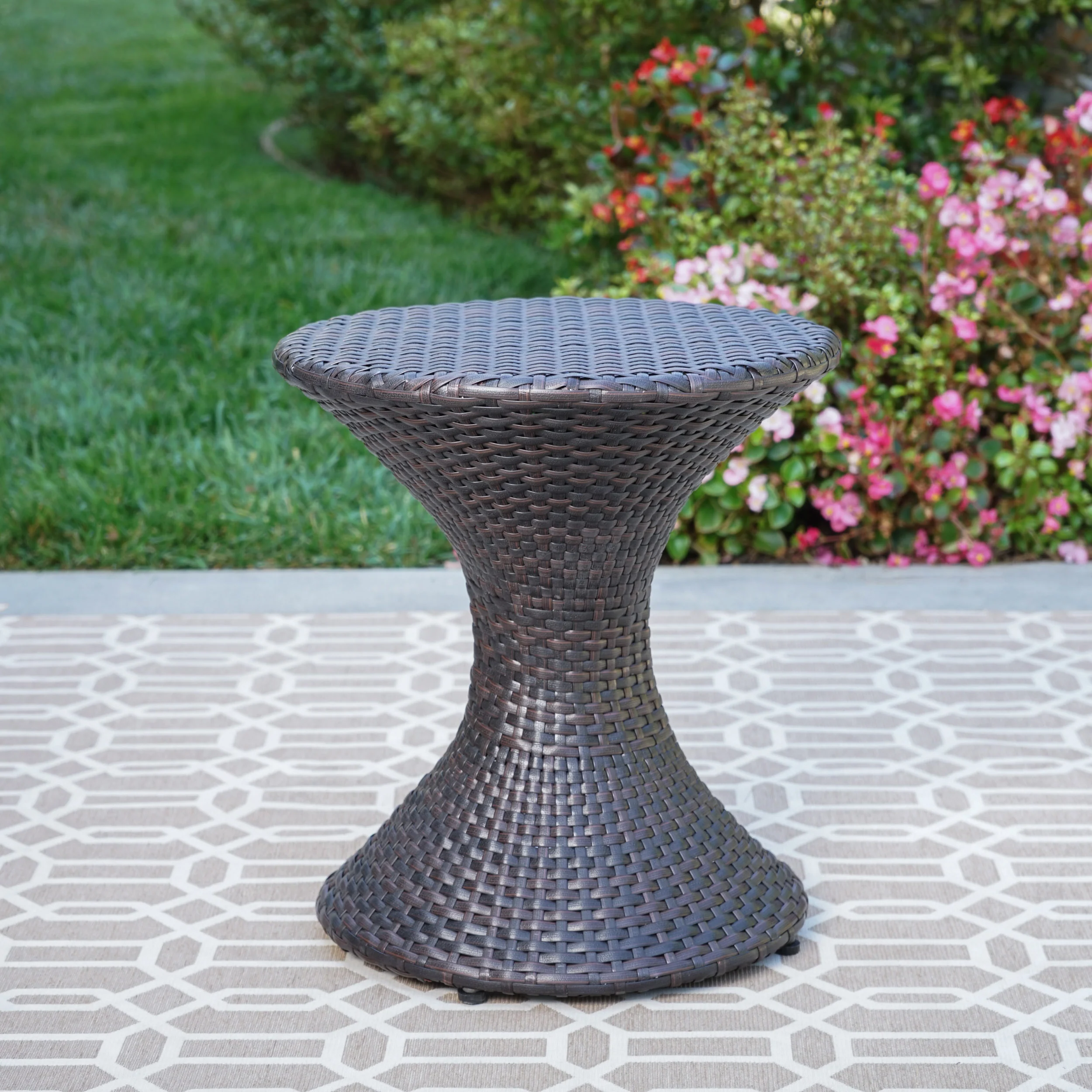 Frances Outdoor 16-inch Multi-brown Wicker Hourglass Side Table - furnishings