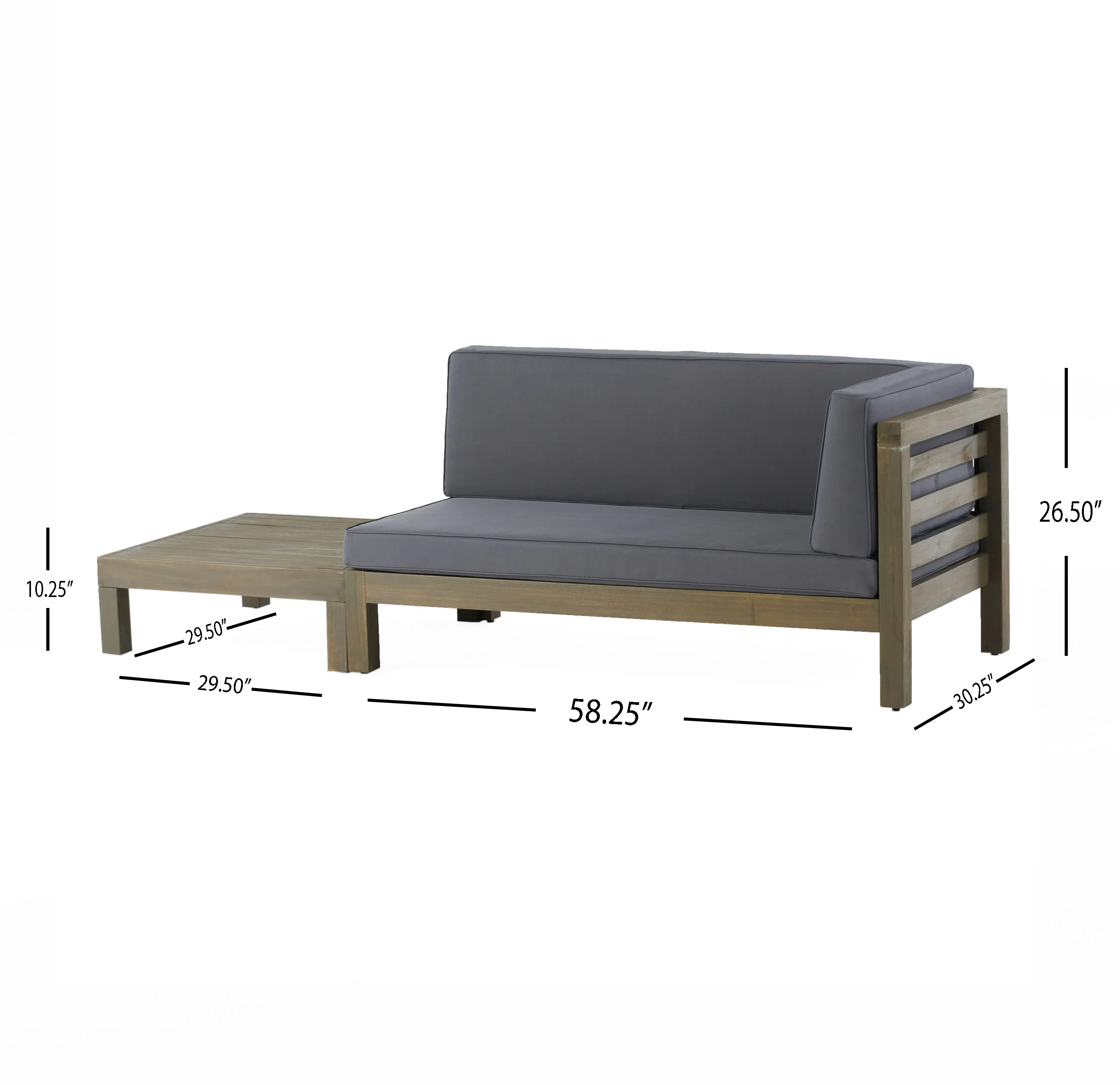 Cascada Outdoor Acacia Wood Right Arm Loveseat and Coffee Table Set with Cushion - furnishings