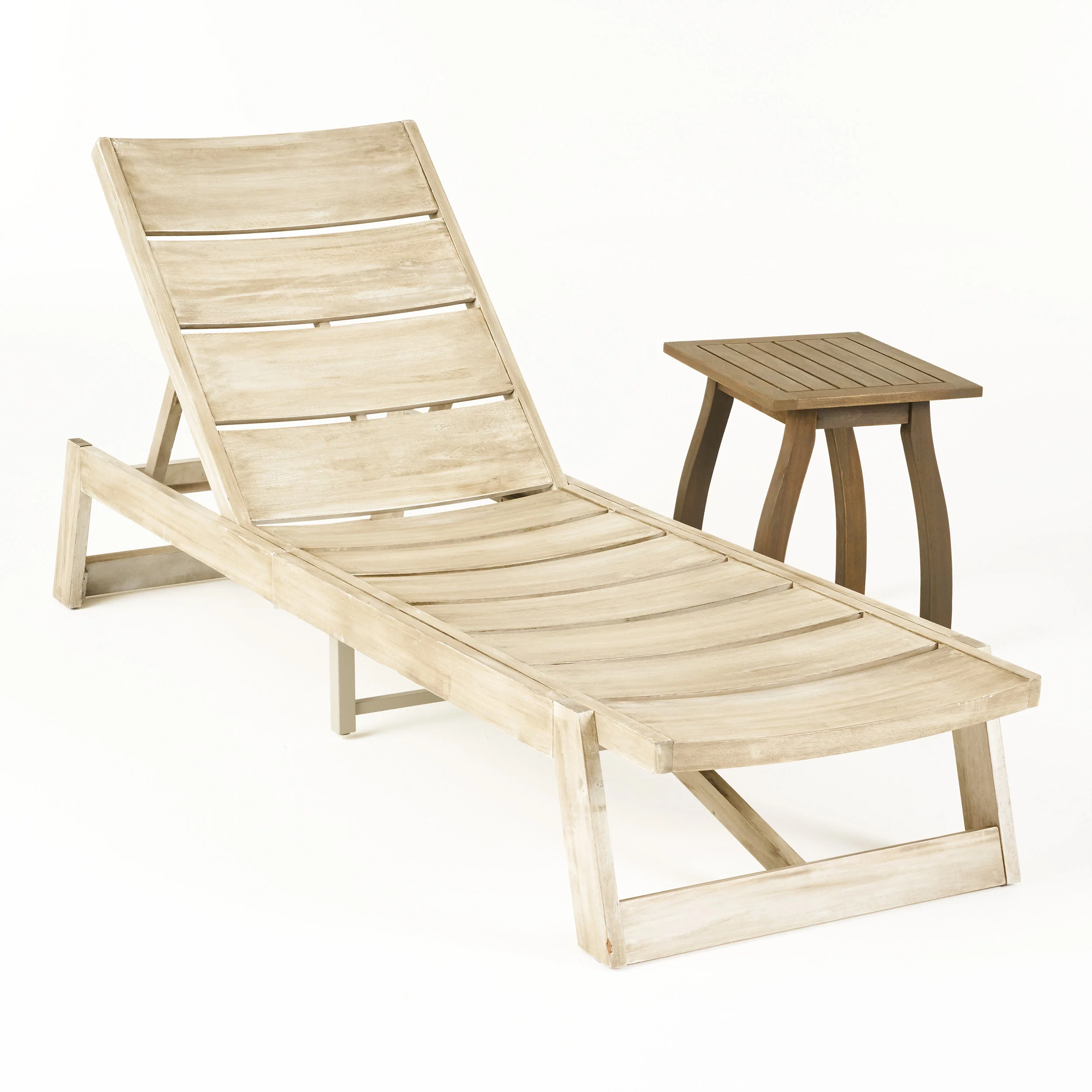Emileigh Outdoor Acacia Wood Chaise 2 Piece Lounge - furnishings