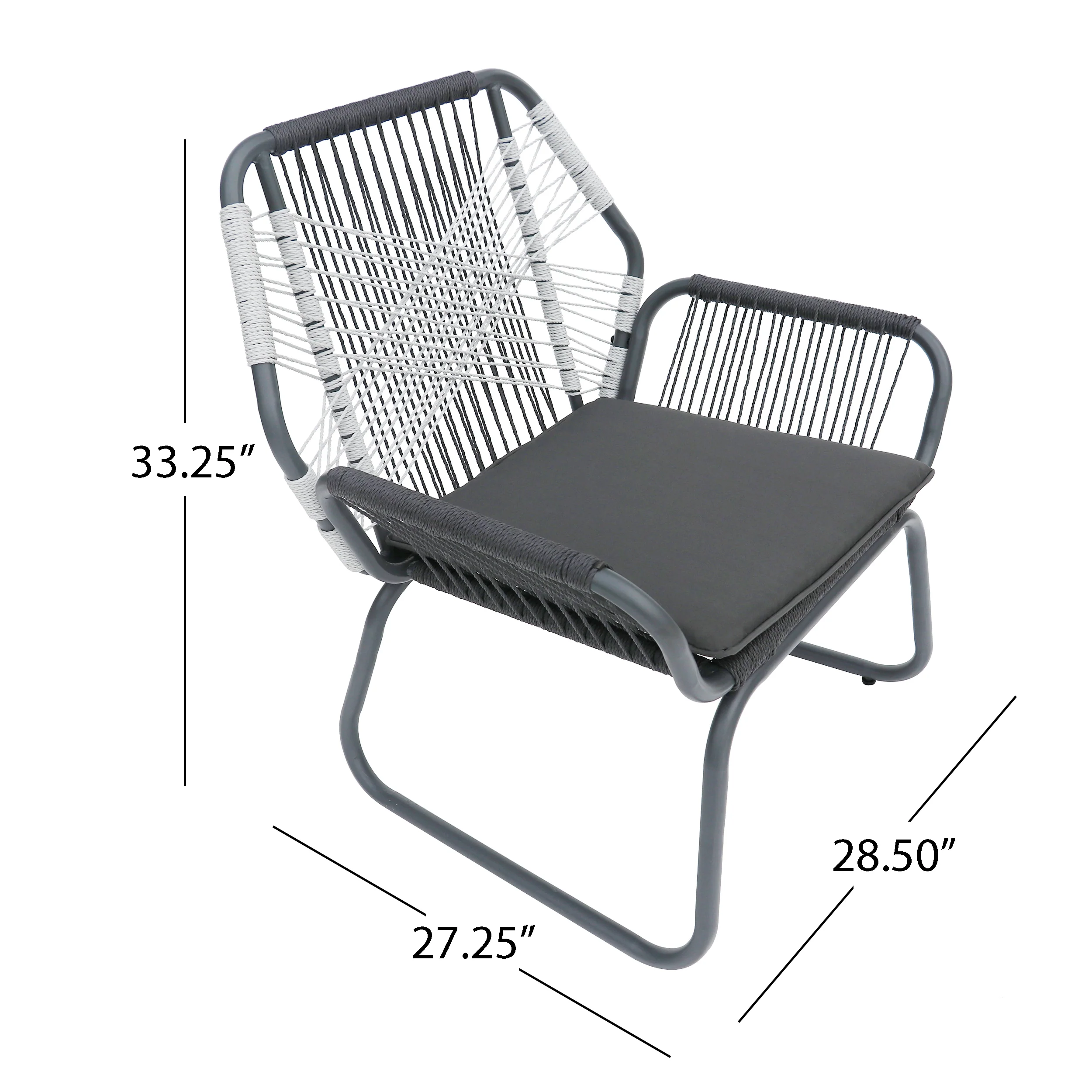 Connie Outdoor 3 Piece Rope and Steel Chat Set, Gray Finish and White - furnishings
