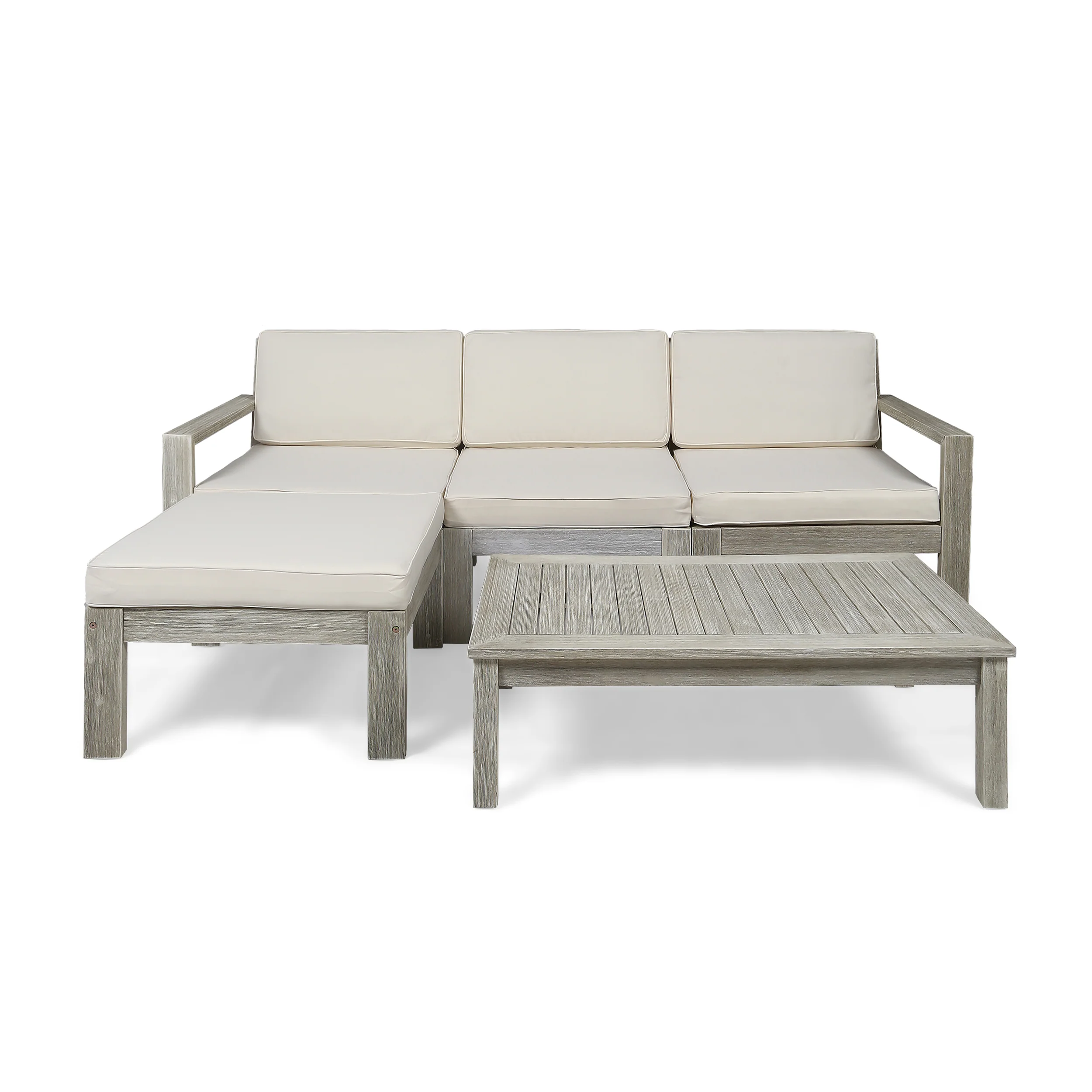 Makayla Ana Outdoor 3 Seater Acacia Wood Sofa Sectional with Cushions - furnishings
