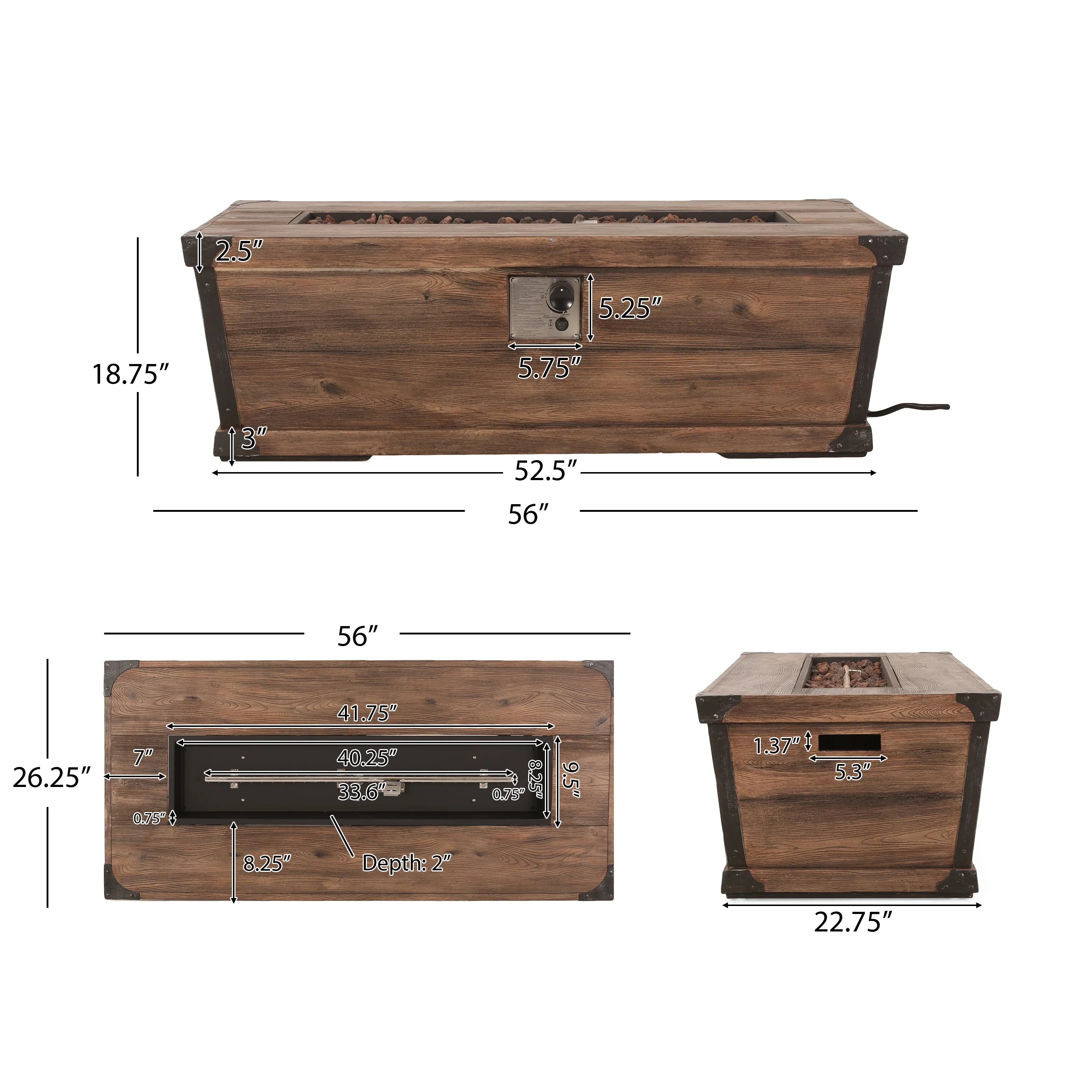 Levant Outdoor 4 Piece Wood and Wicker Chat Set with Fire Pit - furnishings