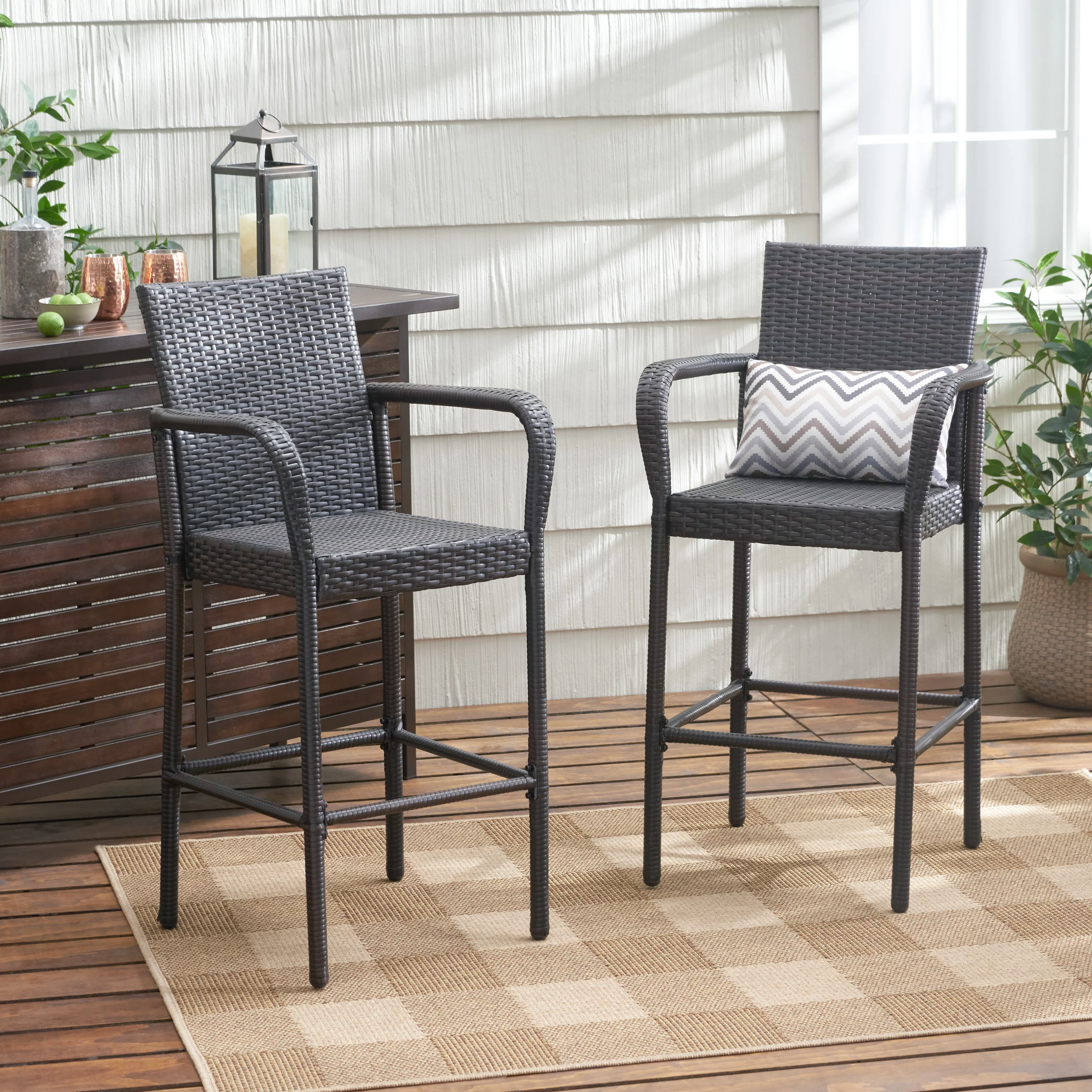 Stewart 30-Inch Outdoor Brown Wicker Barstool (Set of 2) - furnishings