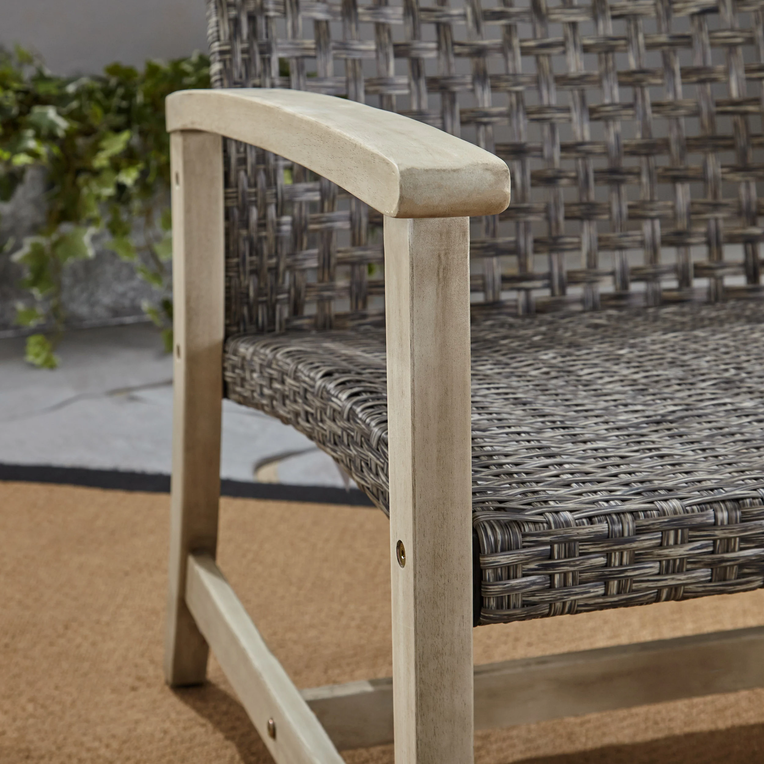 Alyssa Outdoor 3 Piece Wood and Wicker Club Chairs and Side Table Set - furnishings