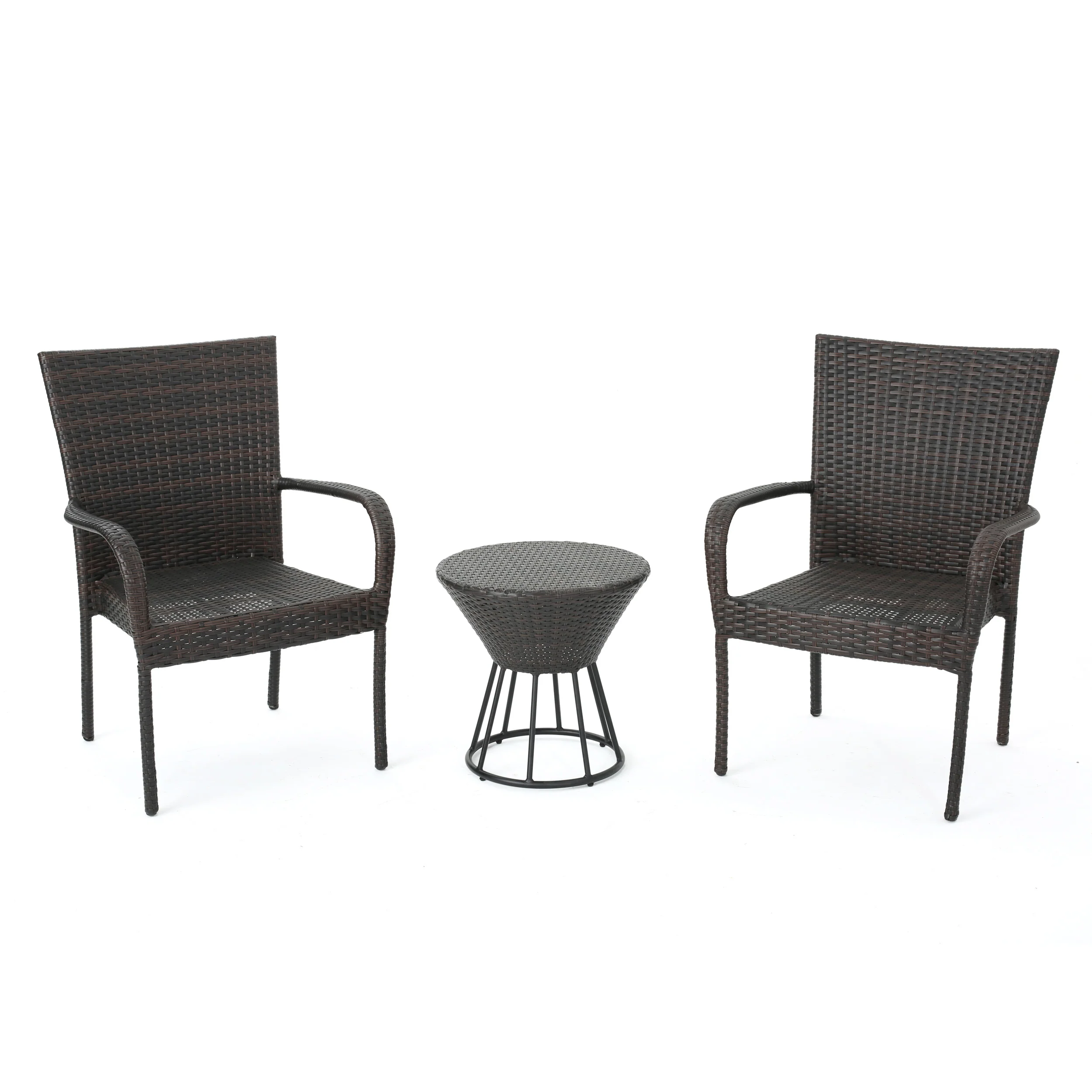 Parham Outdoor 3 Piece Multi-brown Wicker Stacking Chair Chat Set - furnishings