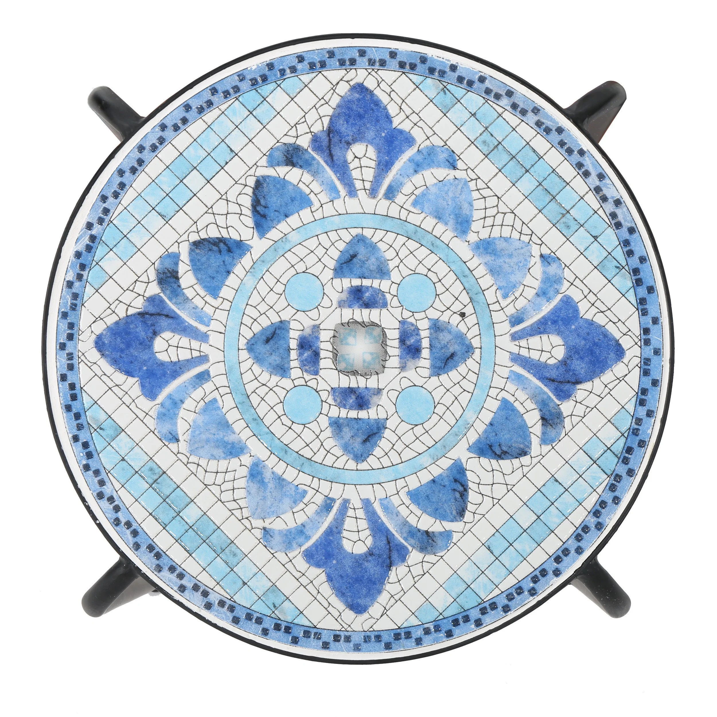 Sindarin Outdoor Blue & White Ceramic Tile Iron Frame Side Table - furnishings