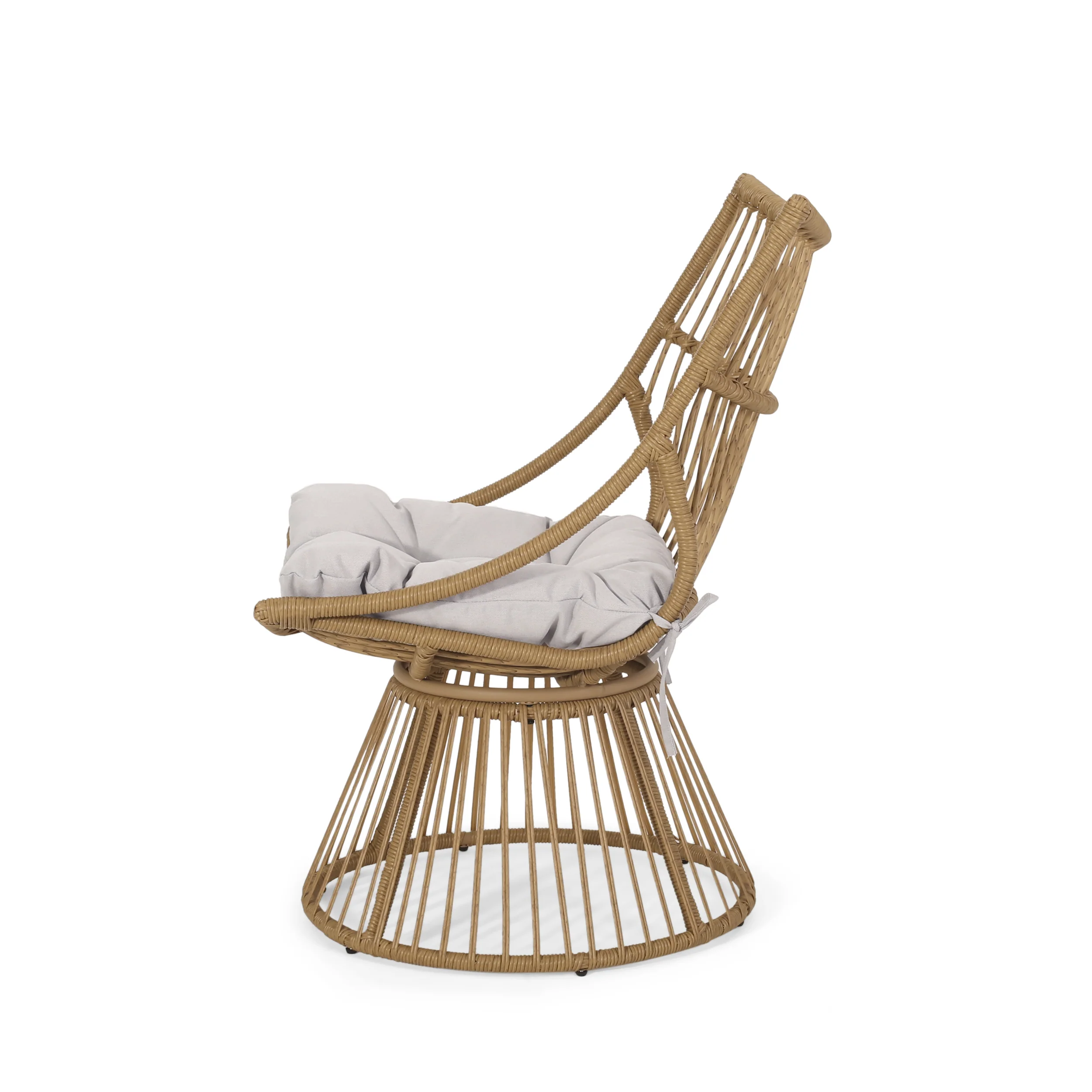 Apulia Outdoor Wicker High Back Lounge Chairs with Cushion, Set of 2, Light Brown and Beige - furnishings