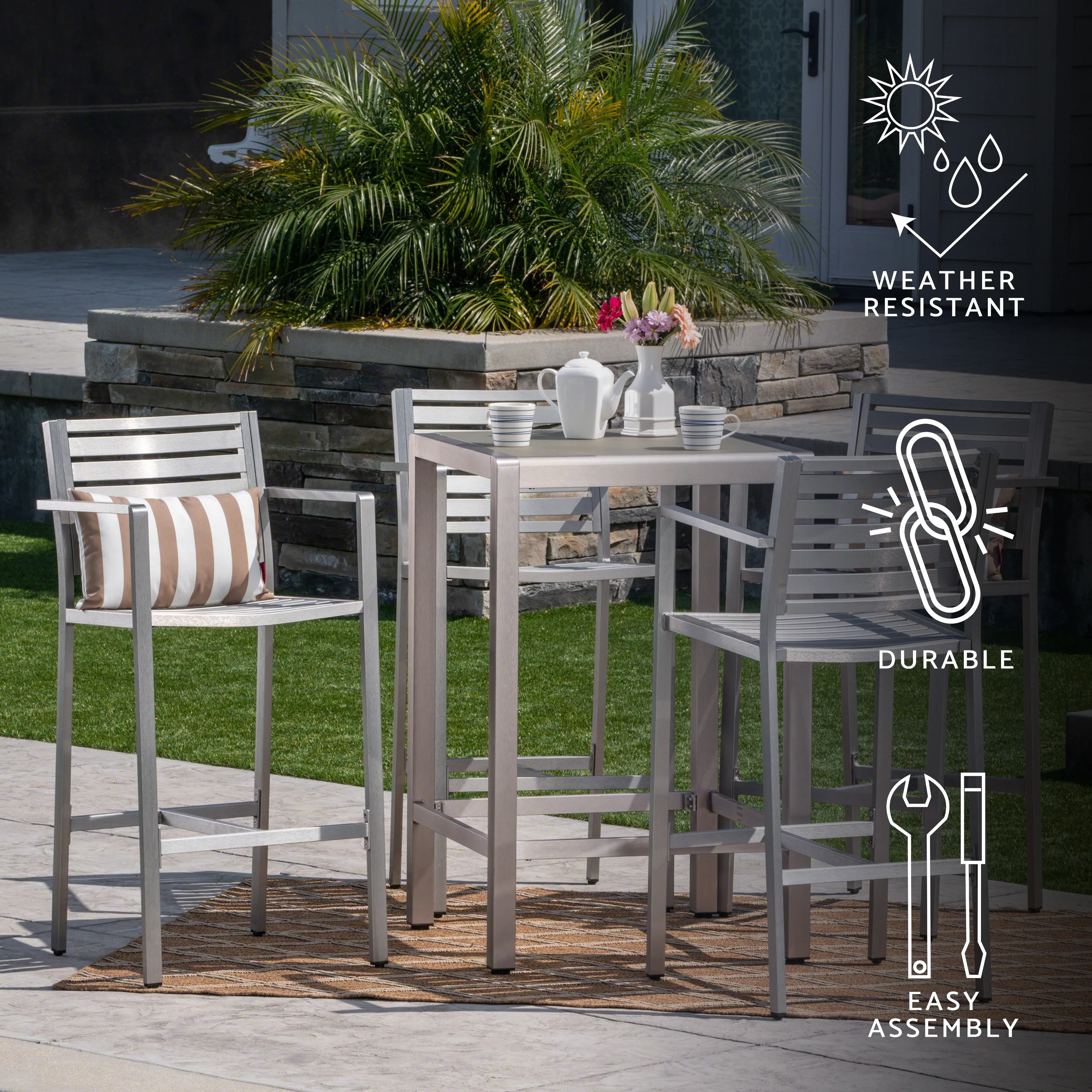 Outdoor Aluminum 5 Piece Bar Set - furnishings