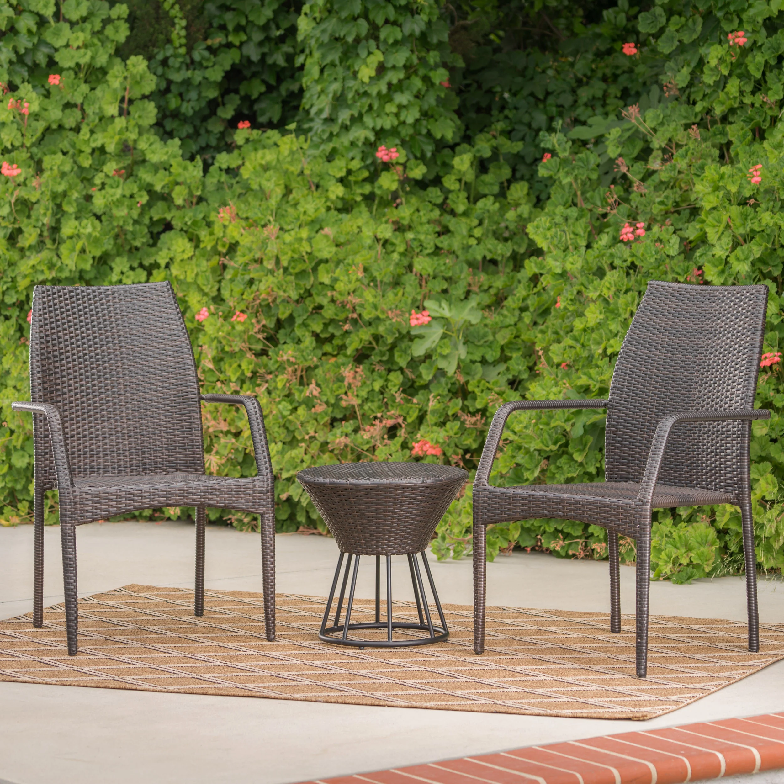Dawson Outdoor 3 Piece Multi-brown Wicker Stacking Chair Chat Set - furnishings