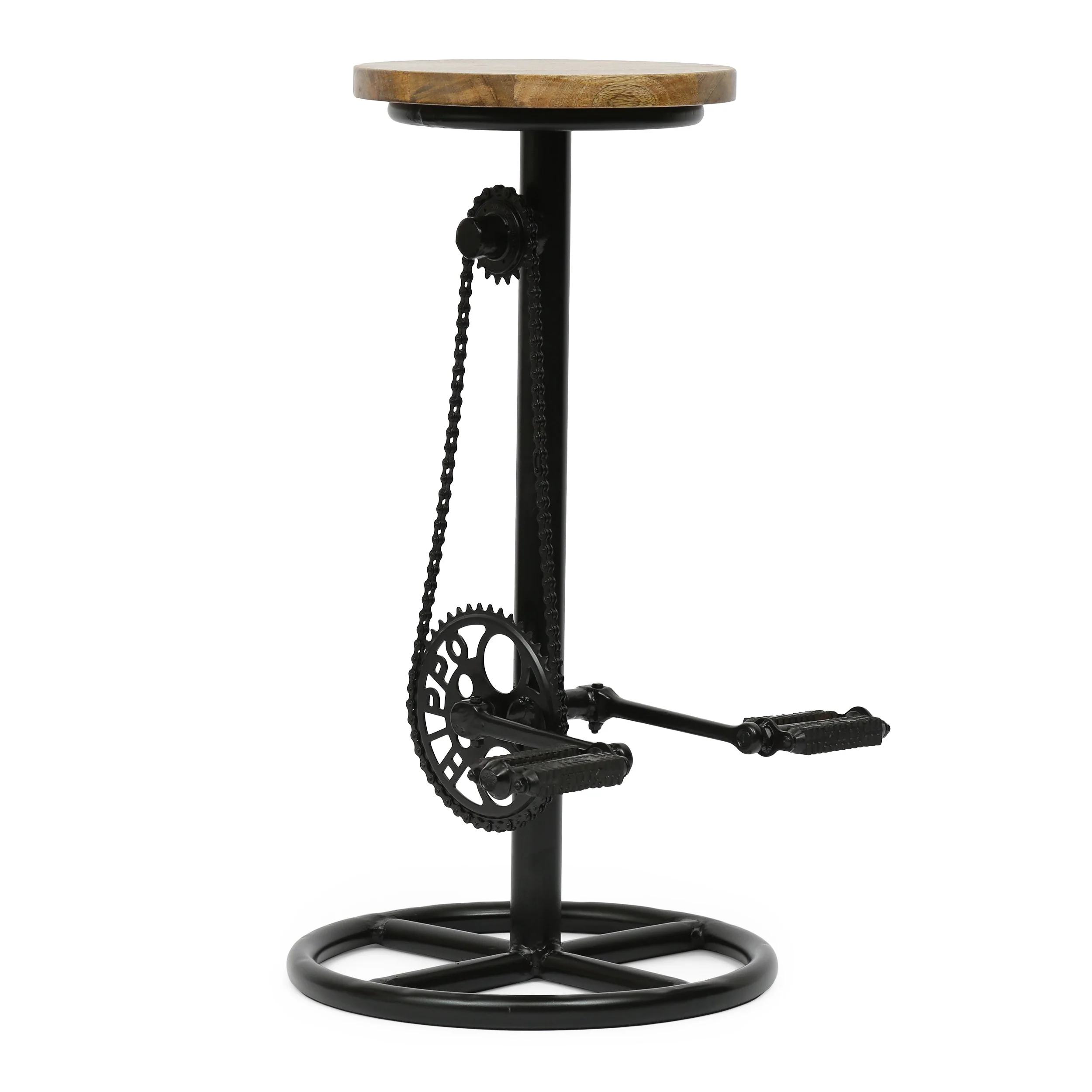 Lepley Industrial Handcrafted Mango Wood Pedal Barstool - furnishings