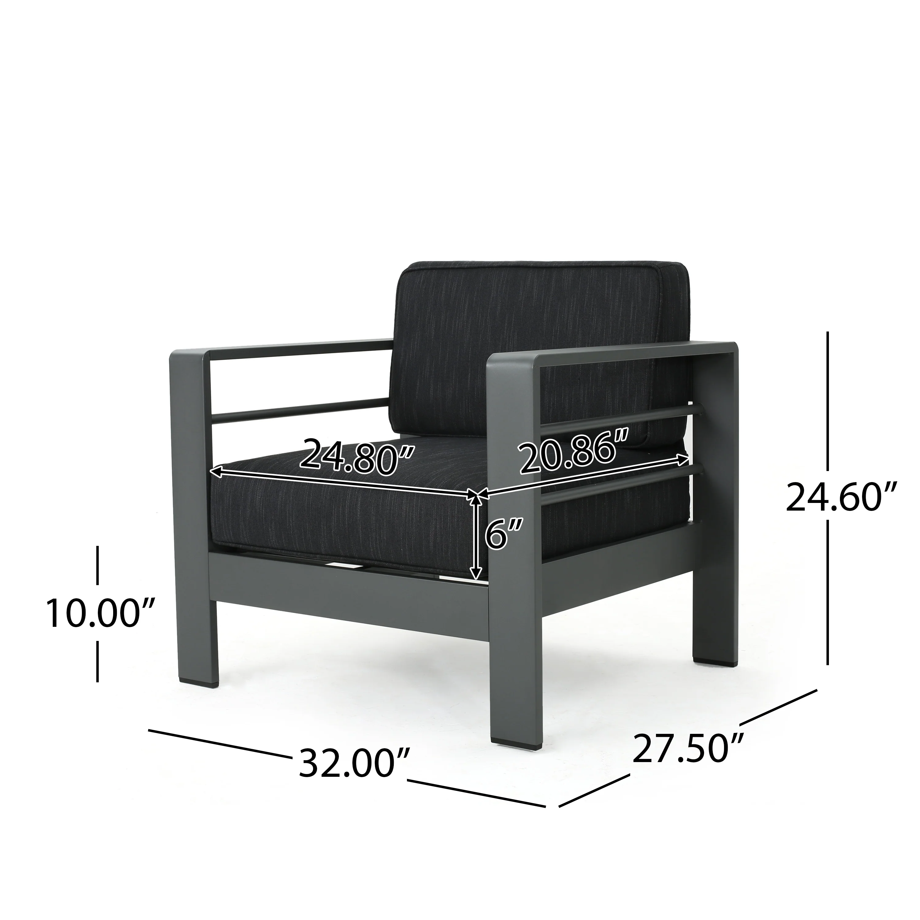 Crested Bay Outdoor Gray Aluminum 3 Piece Chat Set with Water Resistant Cushions - furnishings