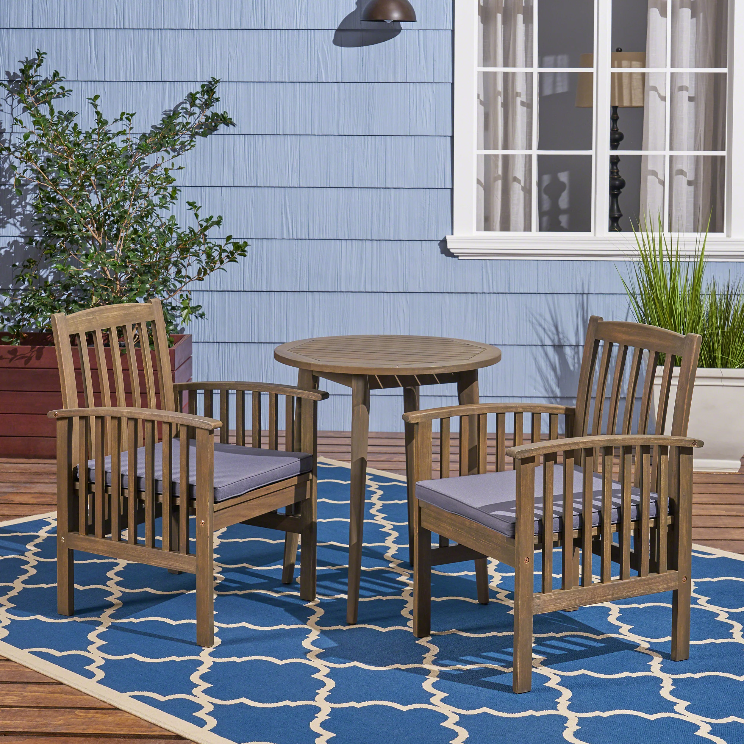 Phoenix Outdoor Acacia 2-Seater Bistro Set with Cushions and 28
