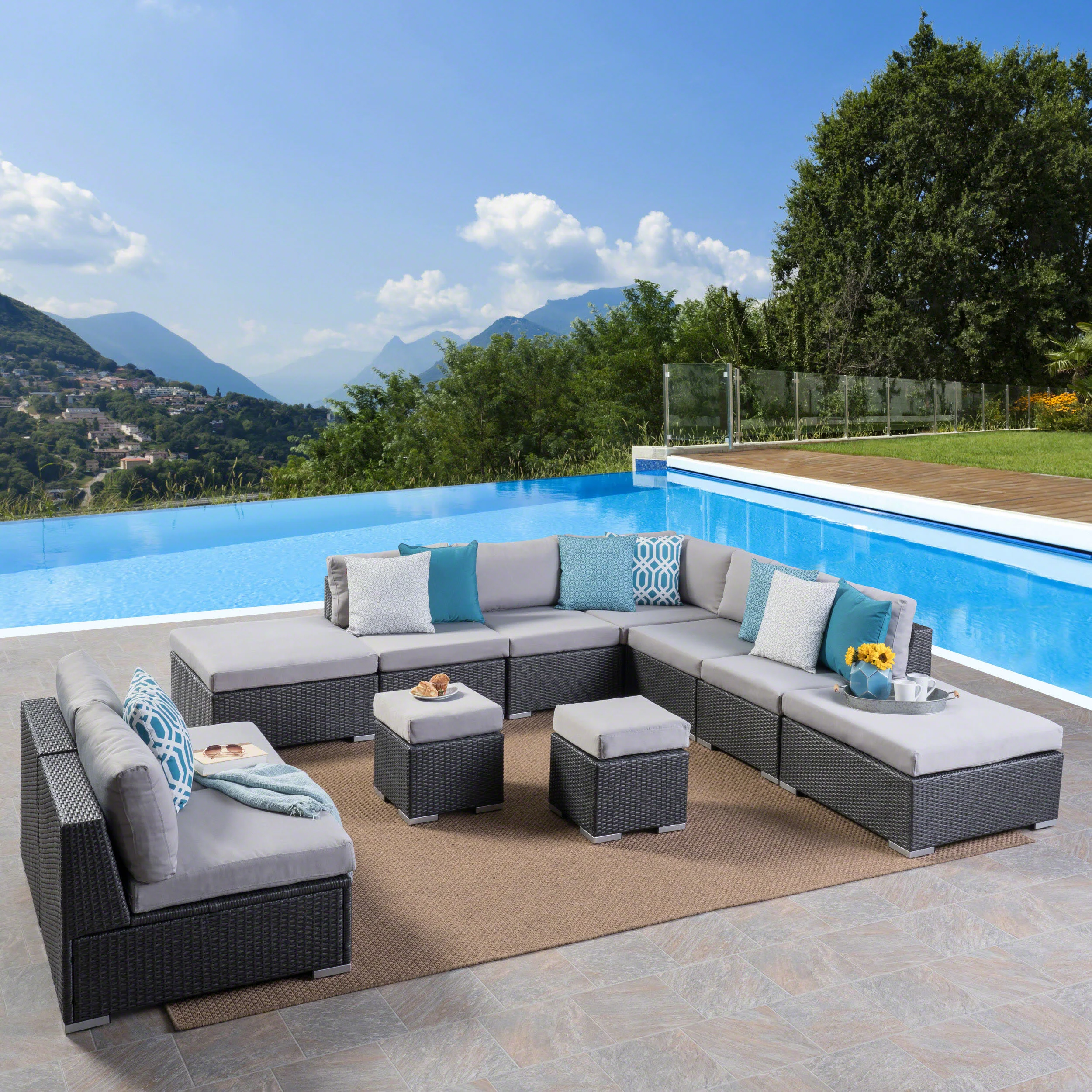 Tammy Rosa Outdoor 7 Seat Wicker Sofa Sectional Set with Aluminum Frame - furnishings