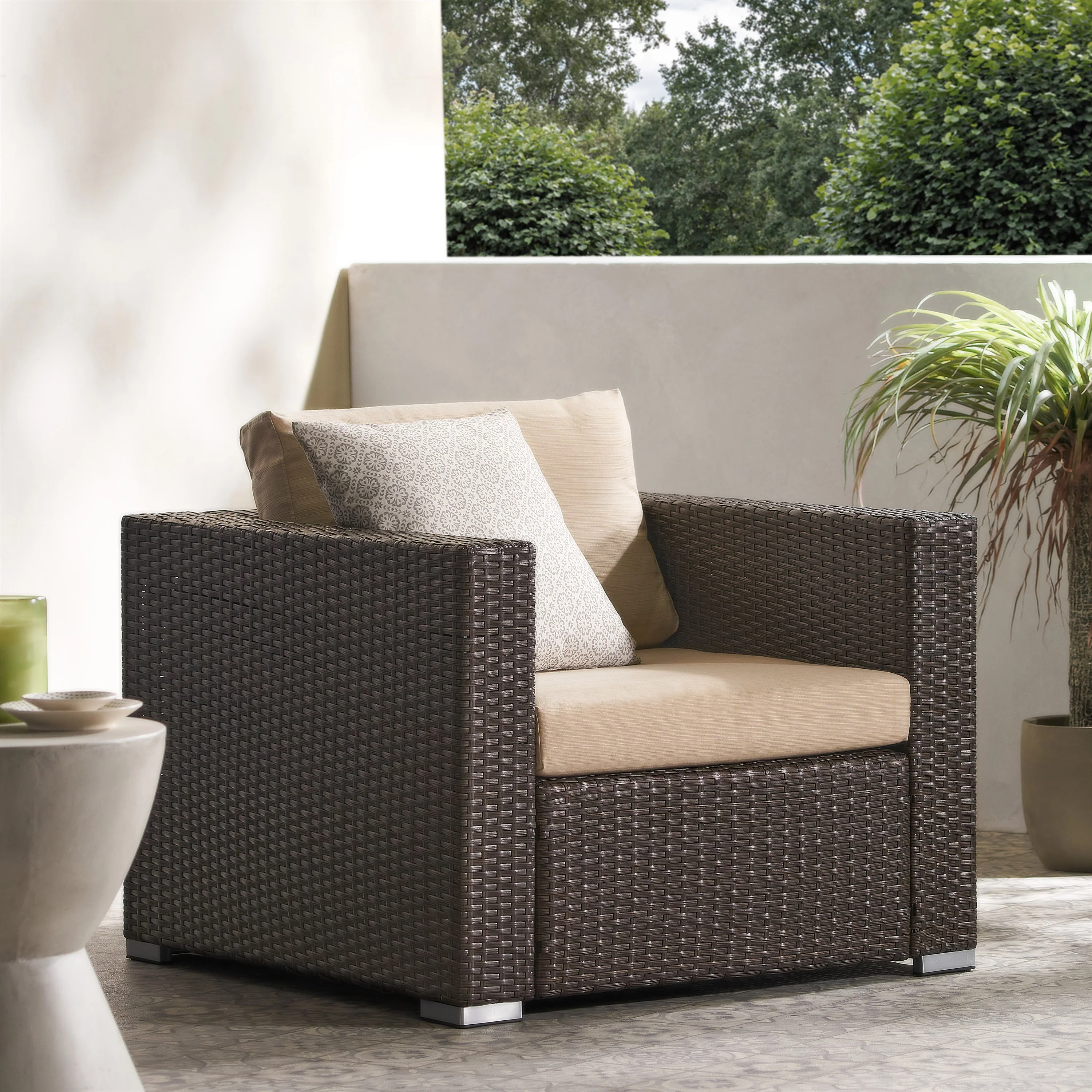 Avianna Outdoor Wicker Club Chair with Cushions - furnishings