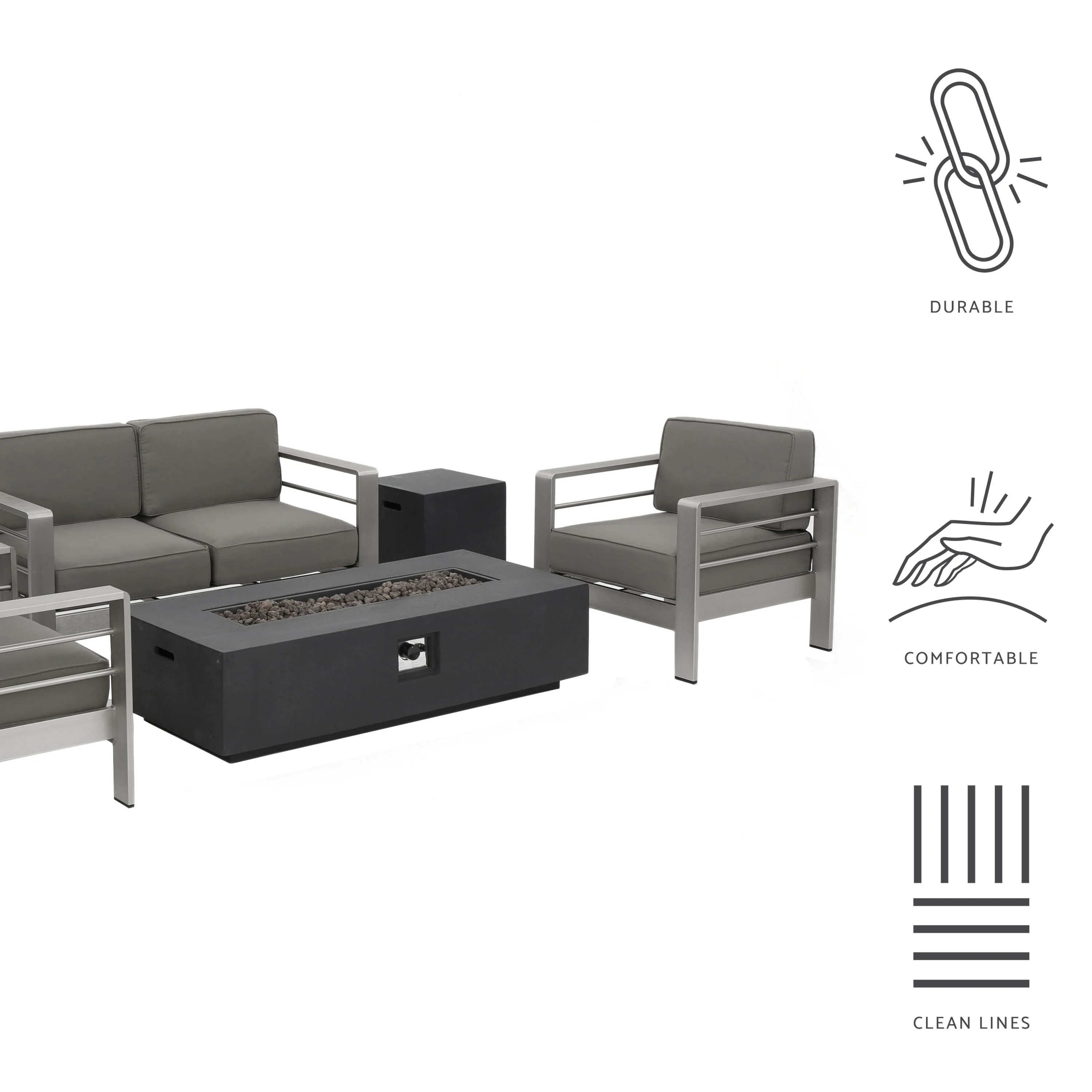 Crested Bay Outdoor 5 Piece Chat Set with Cushions and Fire Pit - furnishings
