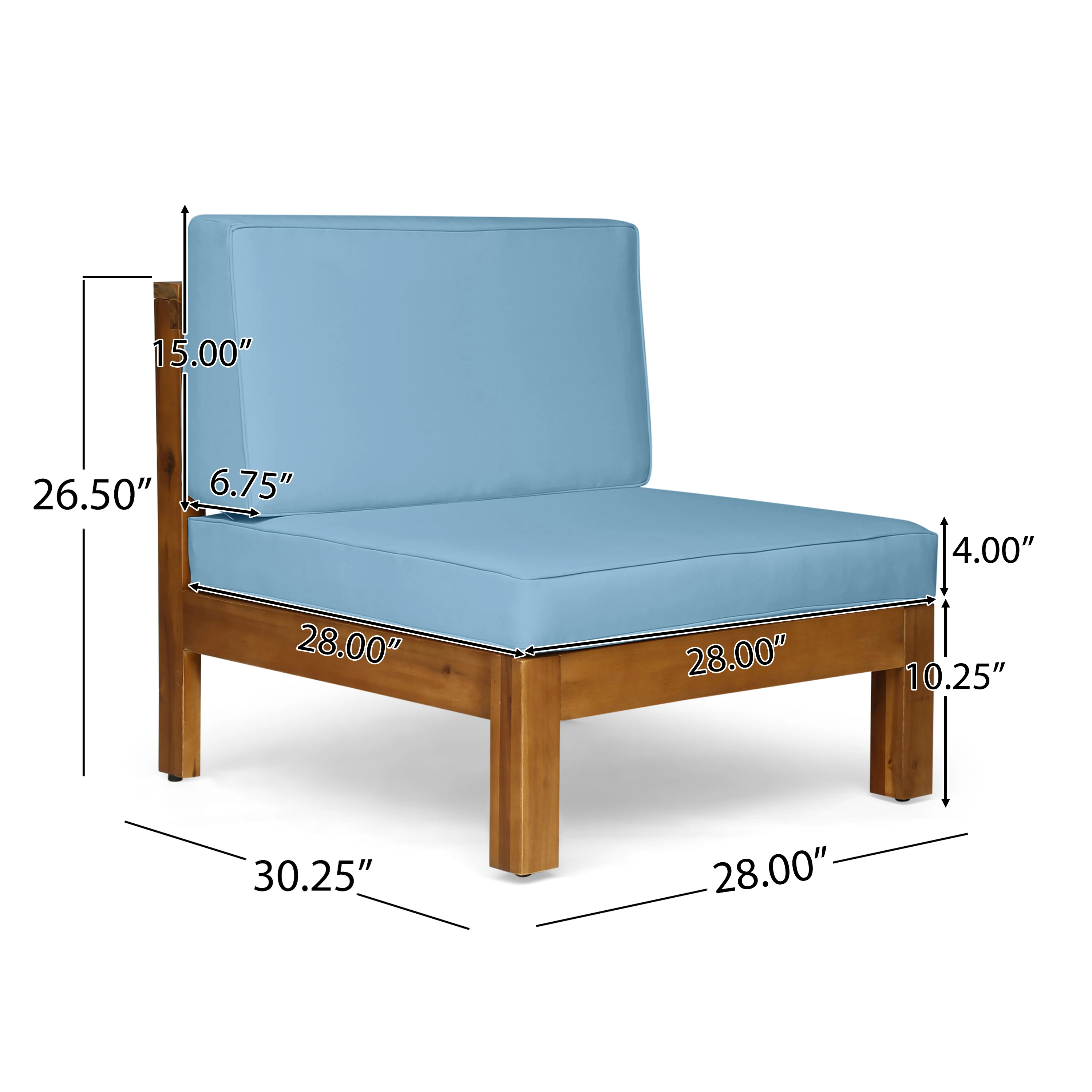 Cynthia Outdoor Acacia Wood 8 Seater Sectional Sofa Set with Coffee Table, Teak, Blue - furnishings