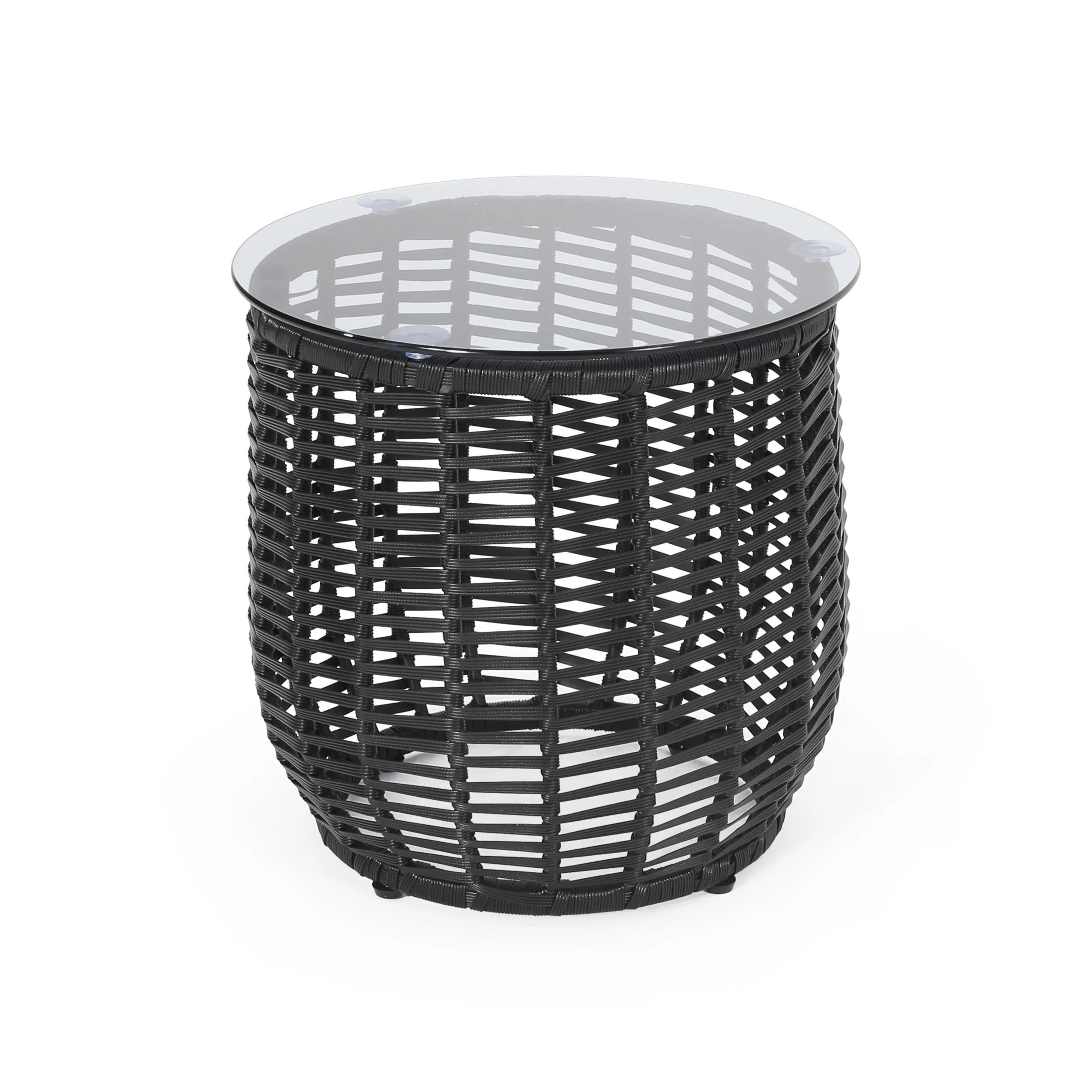 Ola Wicker Side Table with Tempered Glass Top - furnishings