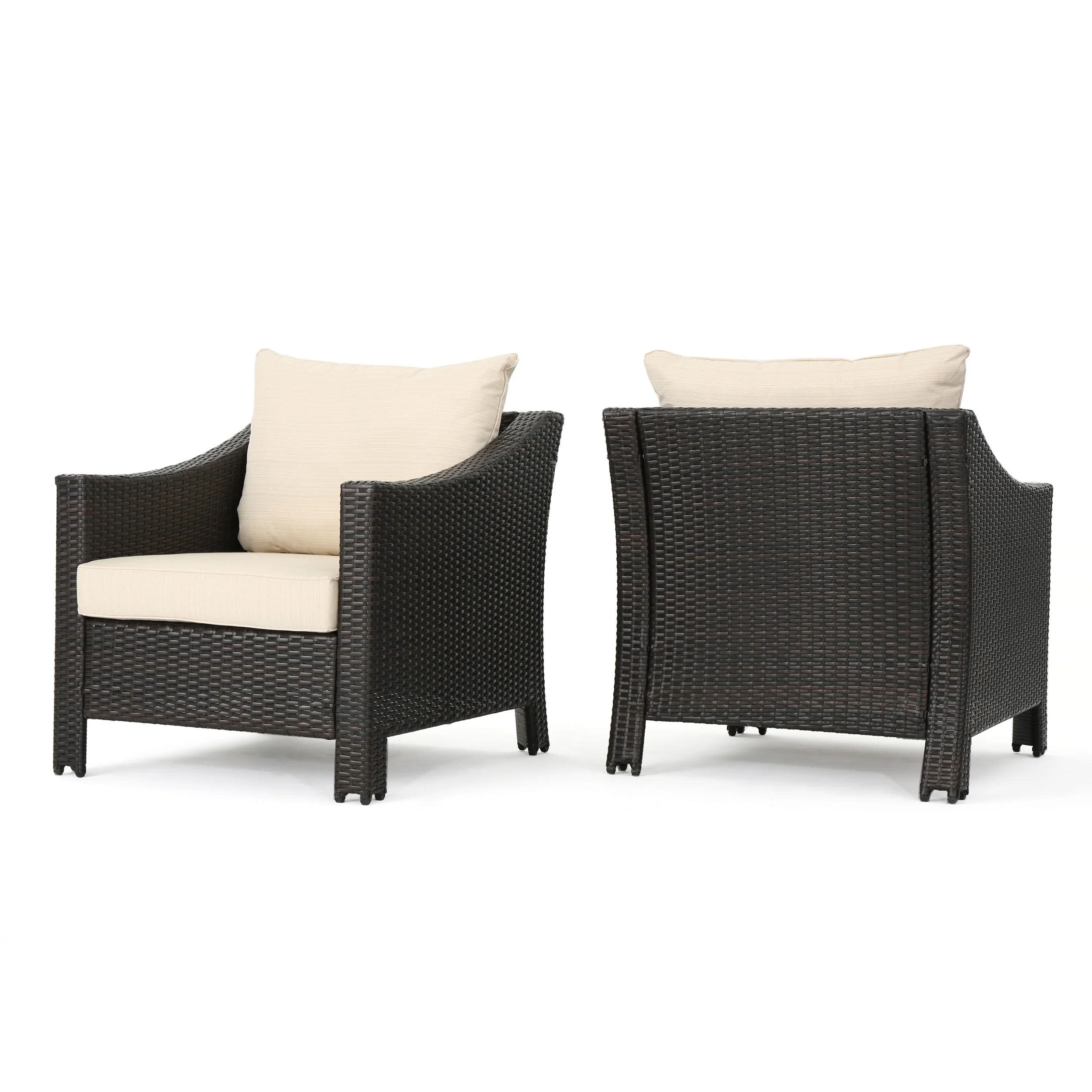 Cortez Outdoor Wicker Club Chair w/ Water Resistant Cushions (Set of 2) - furnishings