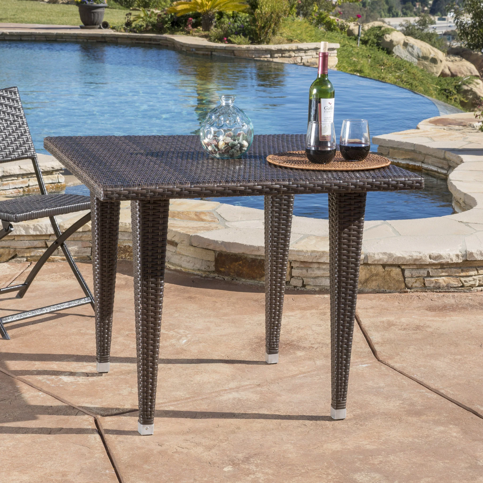 Wiren Contemporary Outdoor Brown Color PEWicker Square Table - furnishings