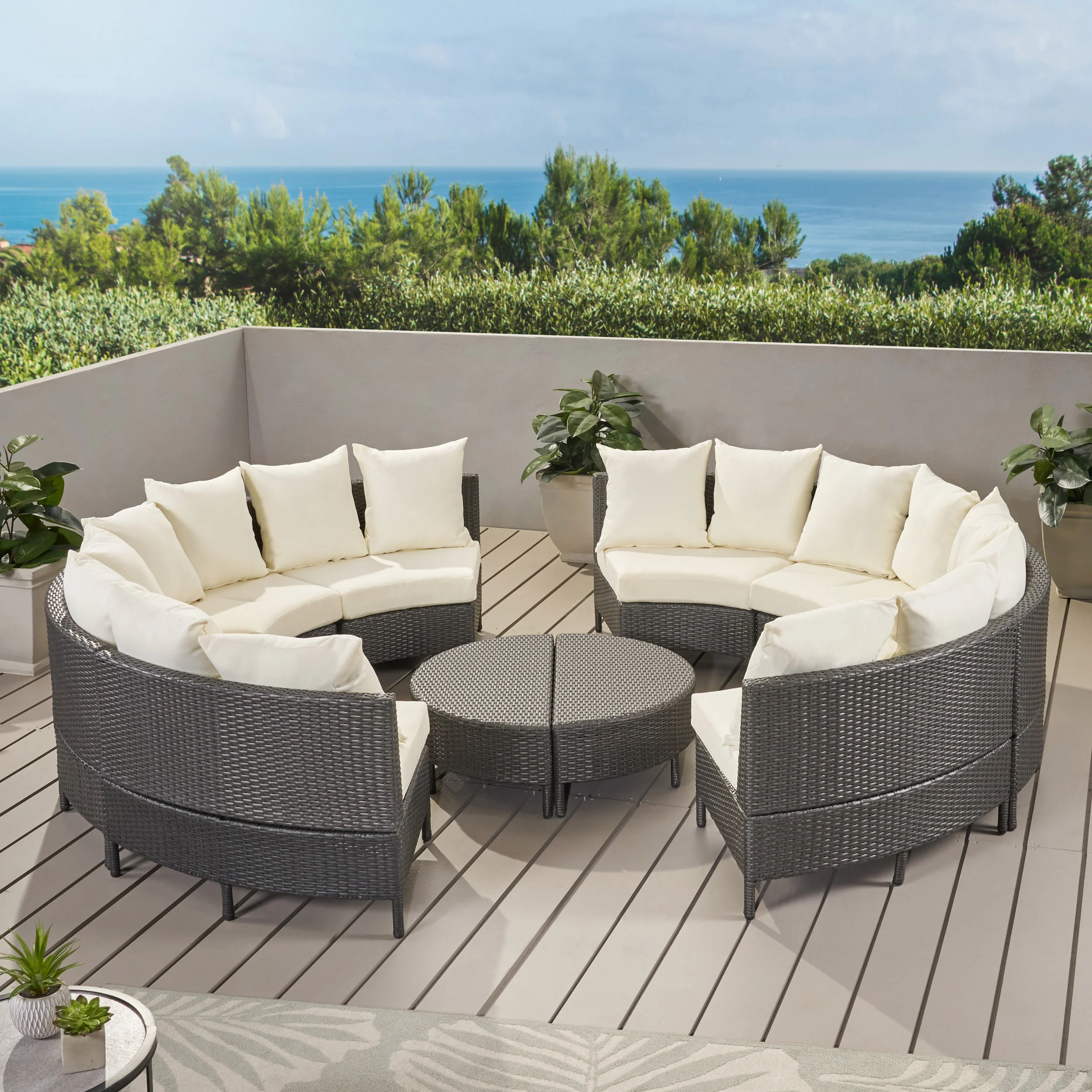 Alacati 10Pc Outdoor Wicker Sofa Set w/ Cushions - furnishings