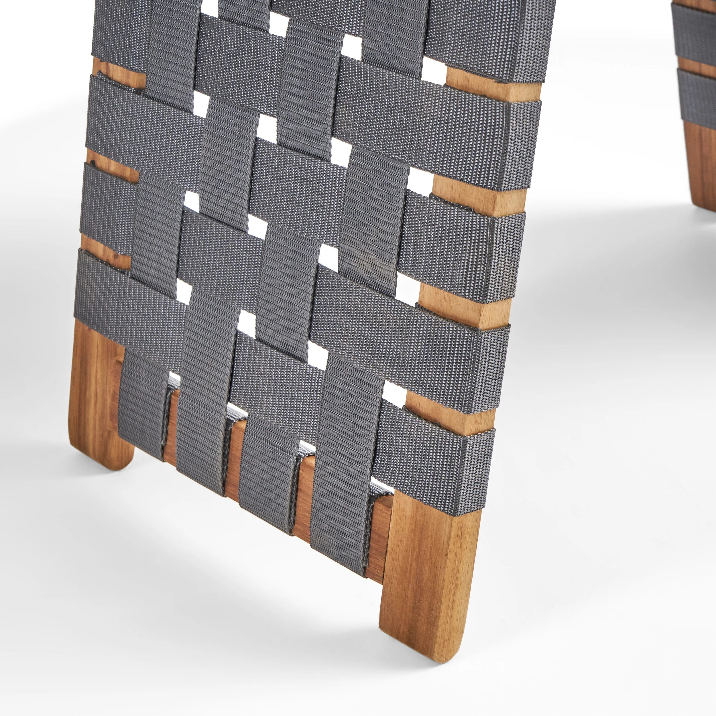 Kayla Outdoor Foldable 2 Seater Acacia Wood Chat Set with Strapping Belt Accents, Brown and Gray - furnishings