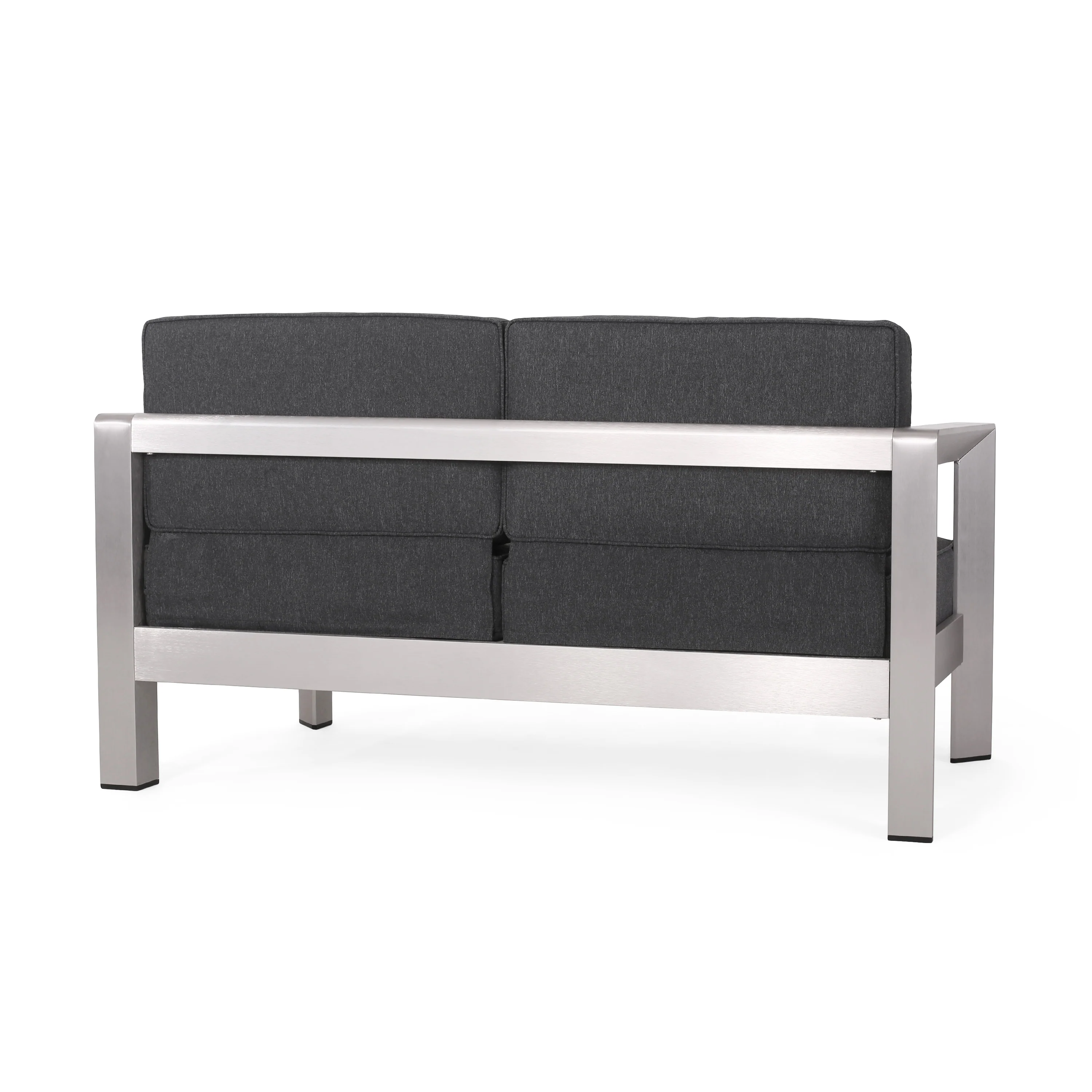 Alec Outdoor Aluminum Loveseat and Tempered Glass-Topped Coffee Table, Silver and Gray - furnishings