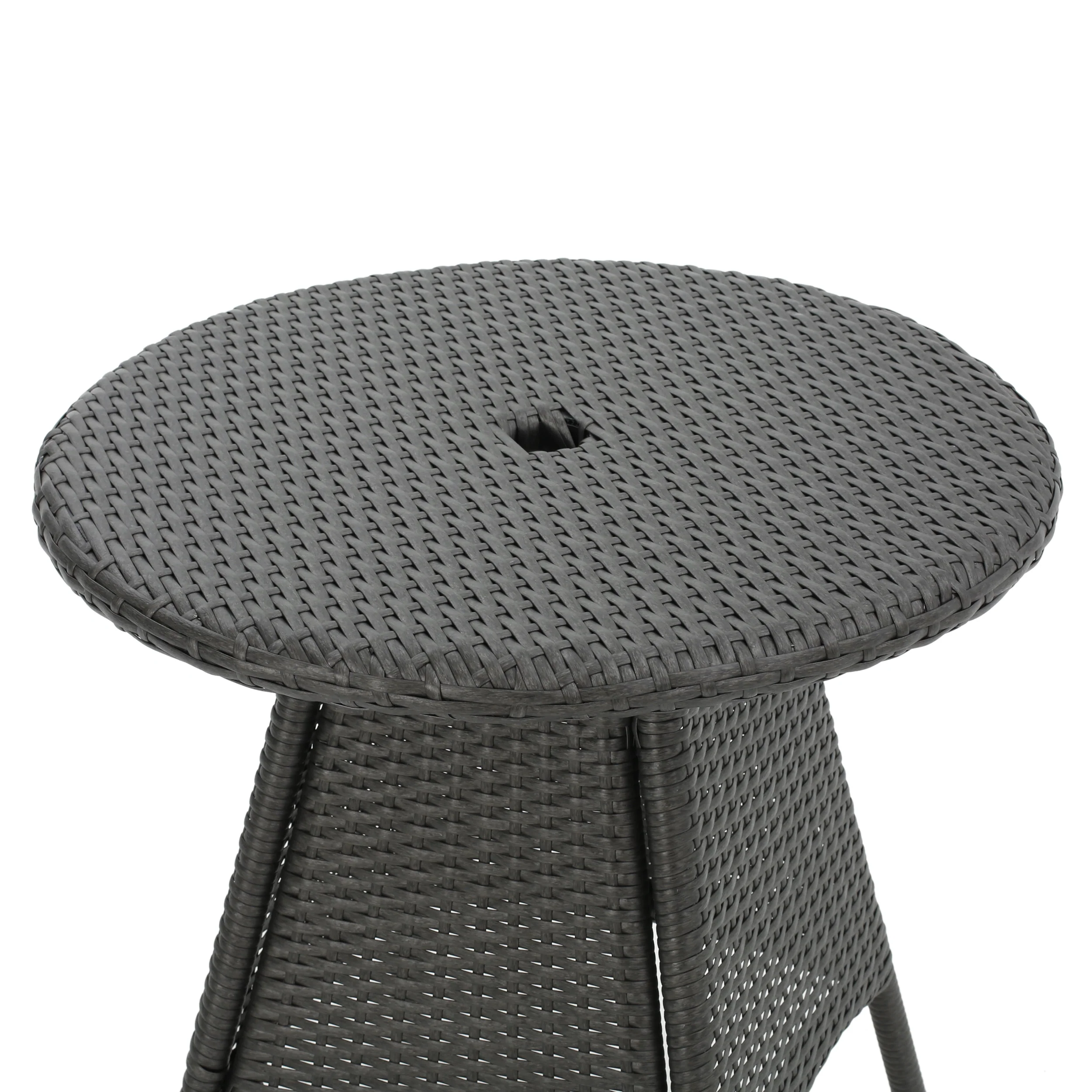 Bristle Outdoor Round Gray Wicker Bistro Table with Umbrella Hole - furnishings