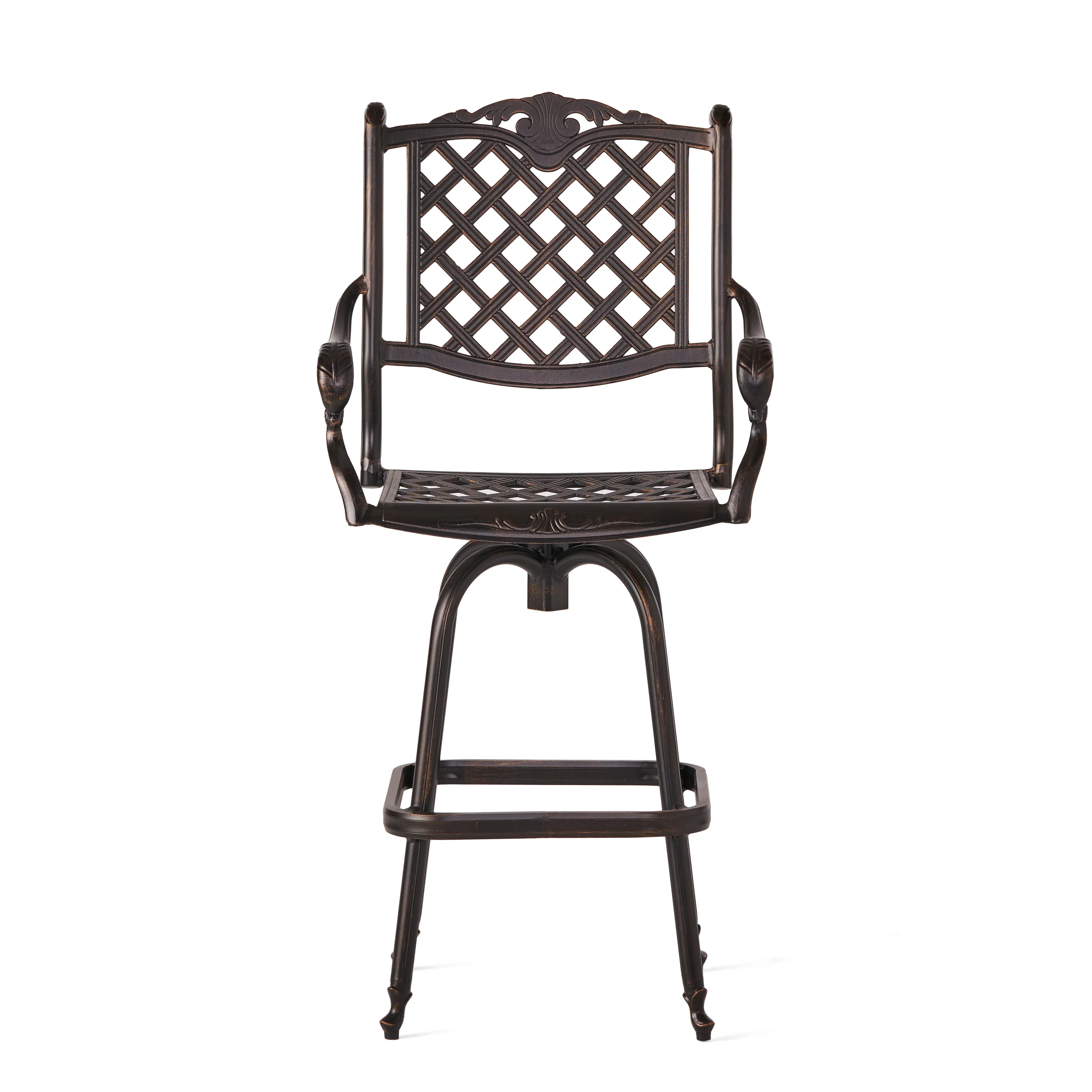 Pomelo Traditional Outdoor Shiny Copper Cast Aluminum Swivel Barstool with Arms - furnishings