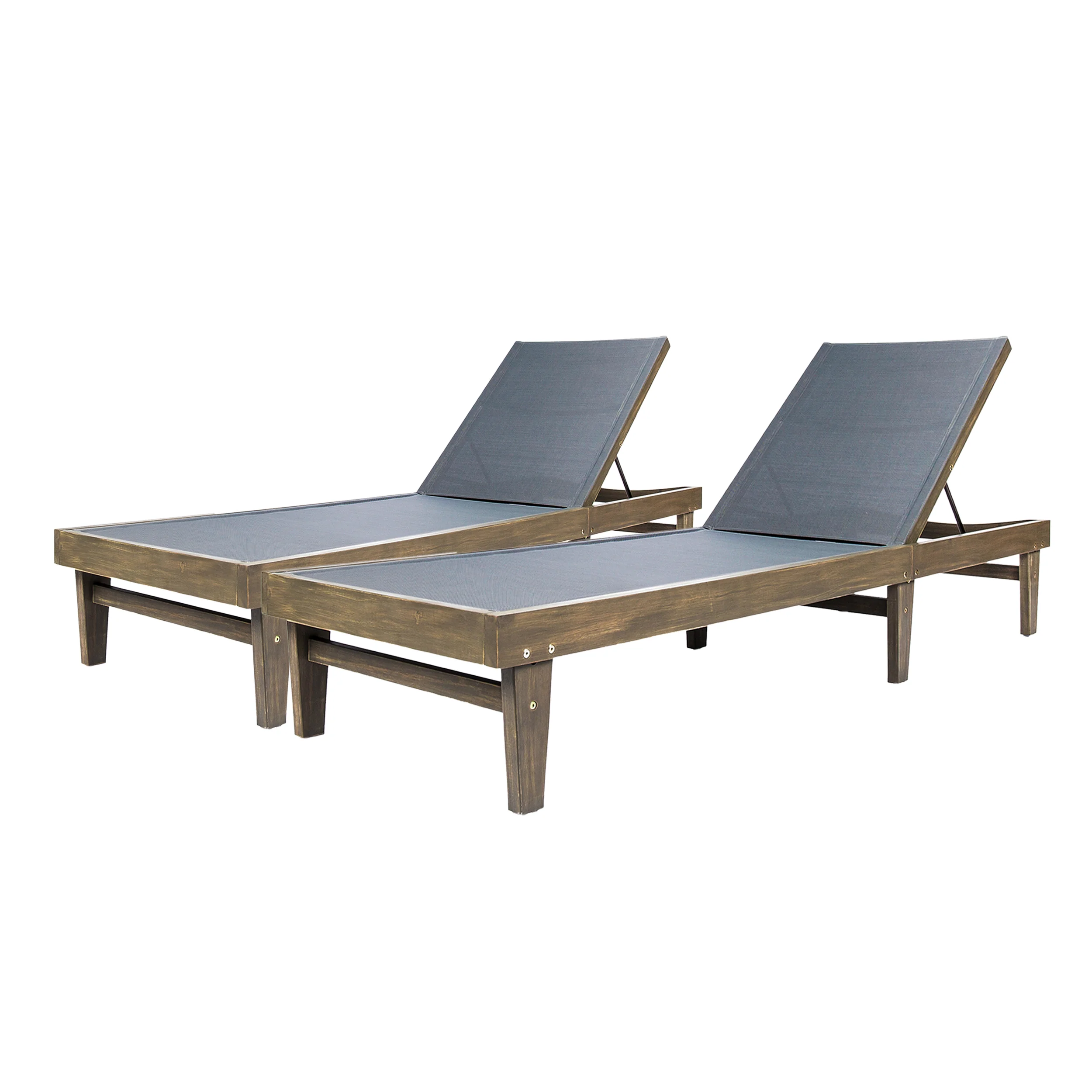 Shiny Outdoor Mesh and Wood Chaise Lounge (Set of 2) - furnishings