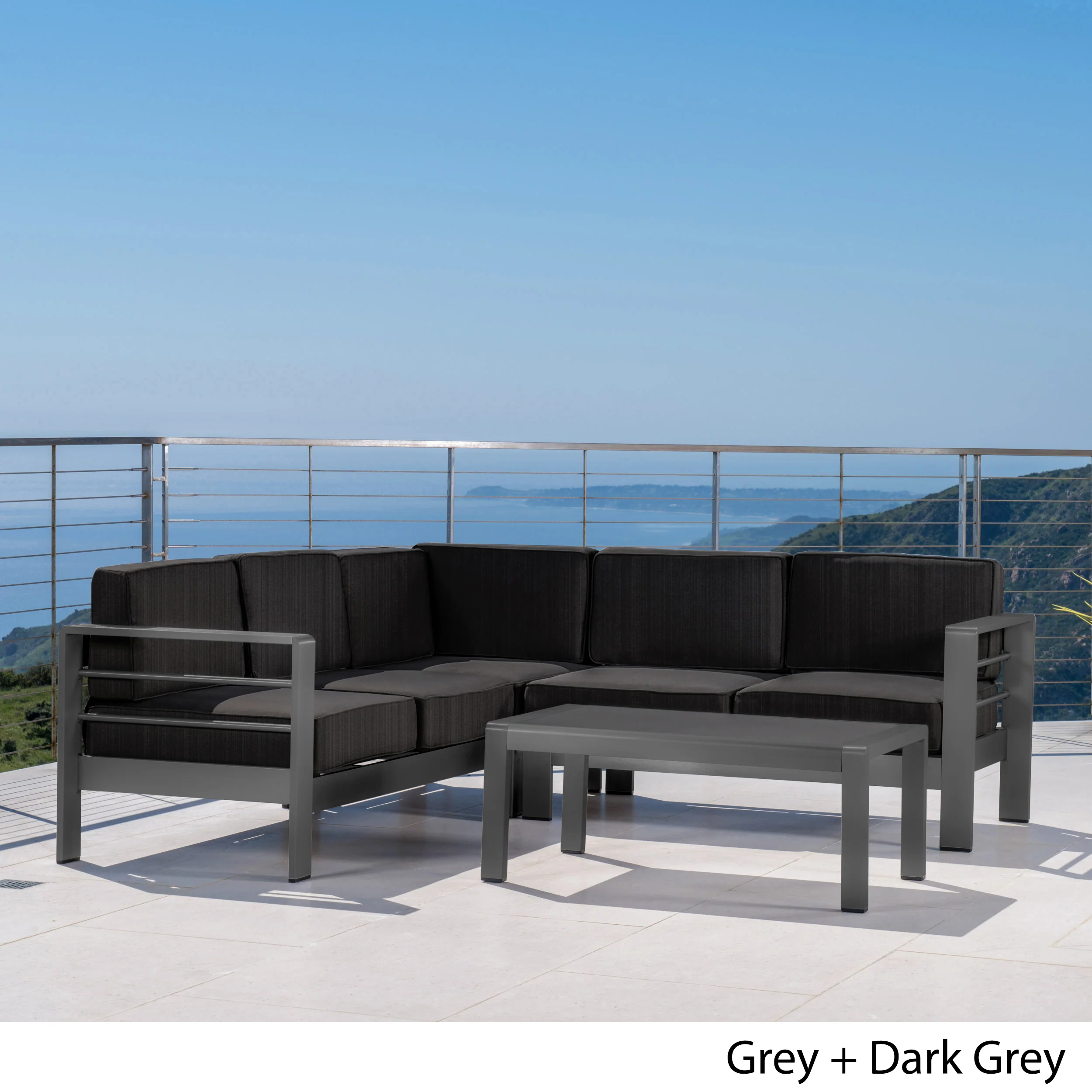 Coral Bay Outdoor Gray Aluminum 4 Piece V-Shape Sectional Sofa Set - furnishings