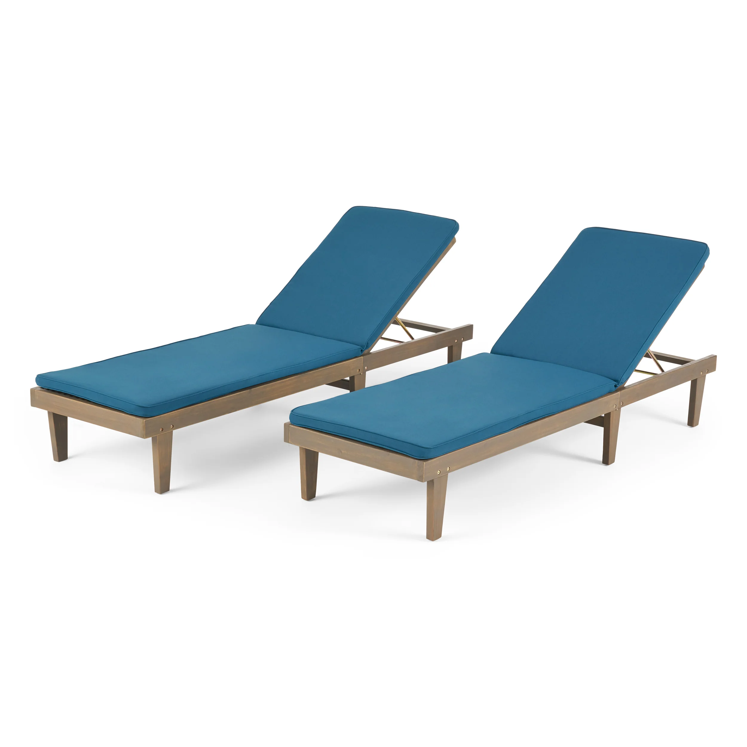 Nadine Outdoor Modern Acacia Wood Chaise Lounge with Cushion (Set of 2) - furnishings
