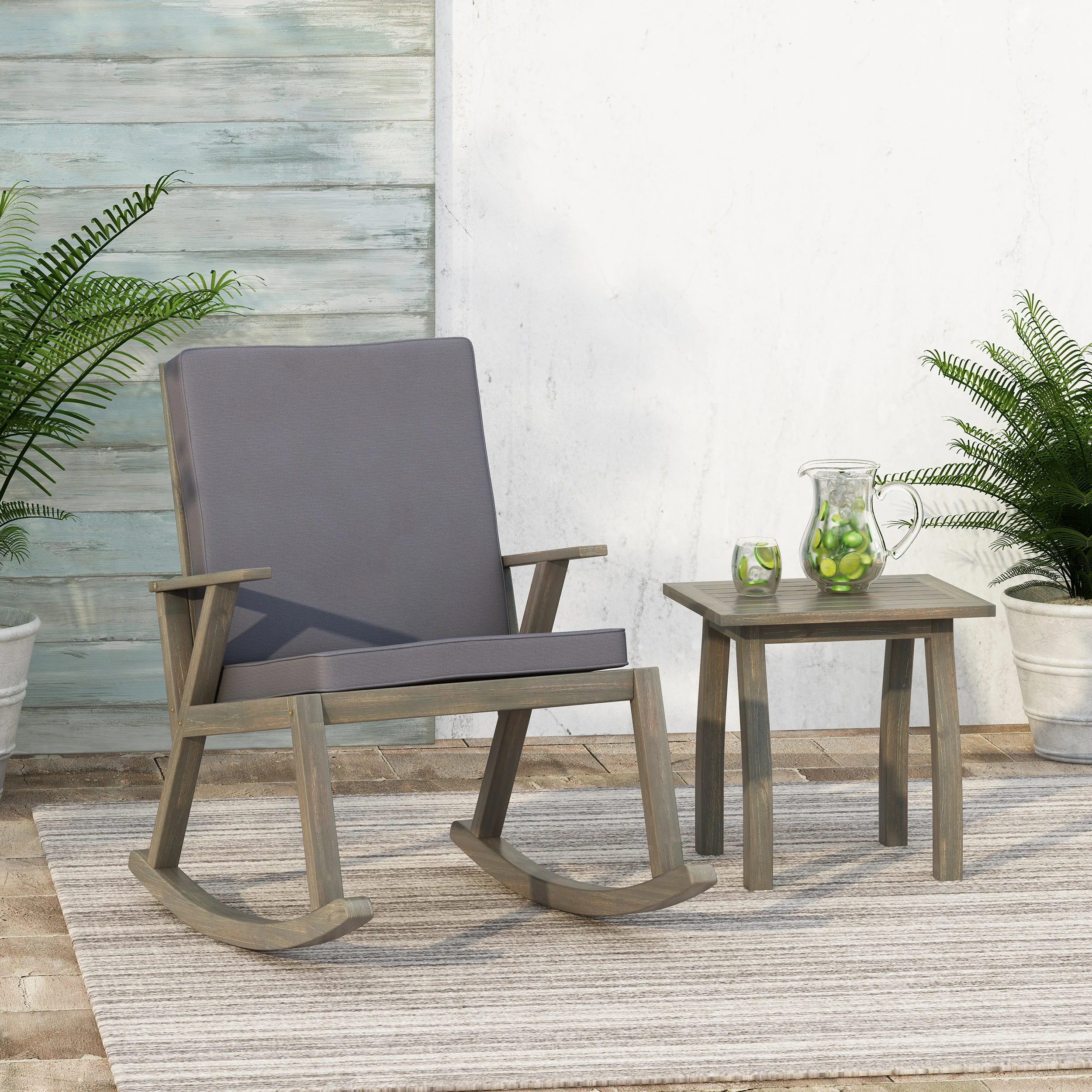 Zane Outdoor Acacia Wood Rocking Chair with Side Table - furnishings