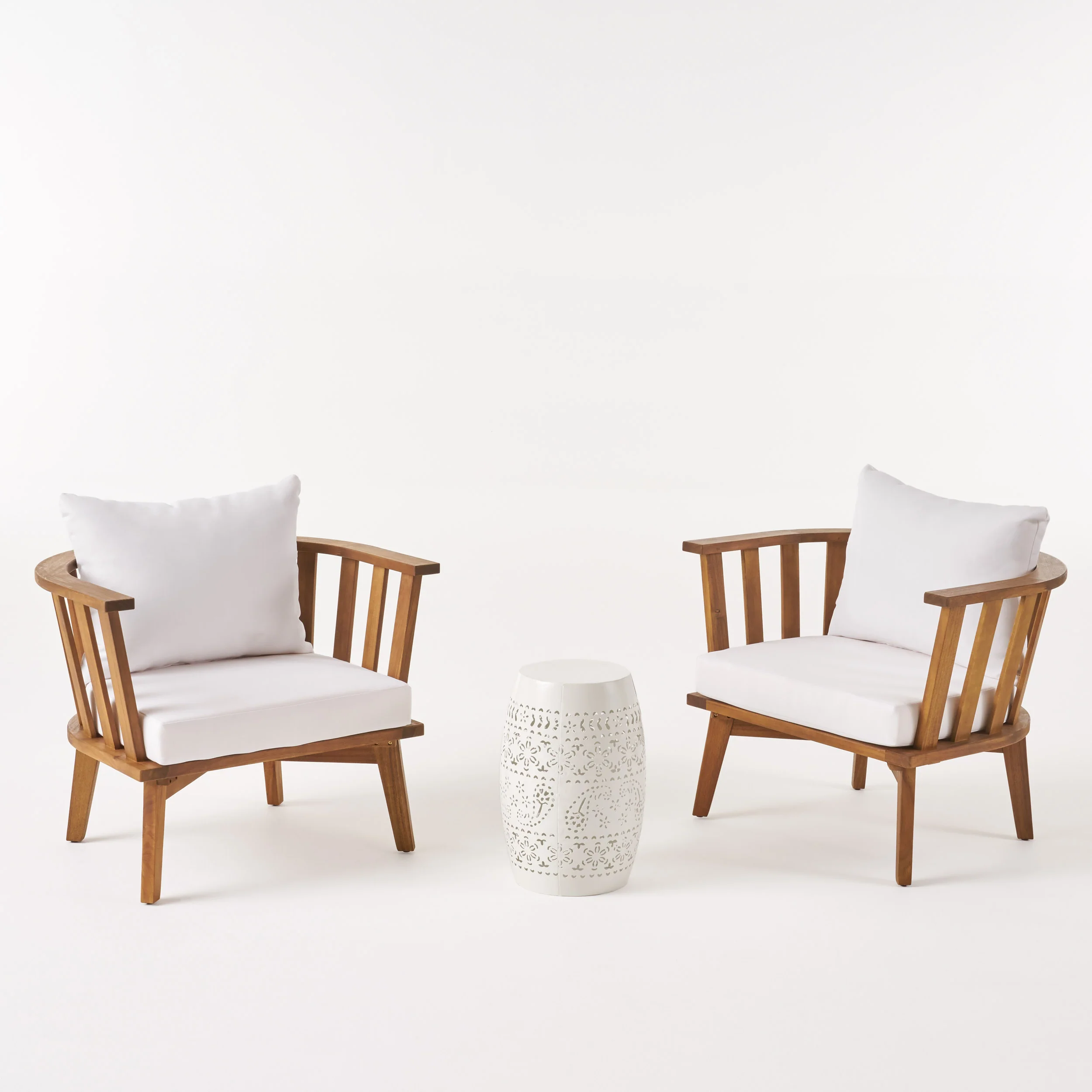 Bblythe Outdoor Acacia Wood 2 Seater Club Chairs and Side Table Set - furnishings