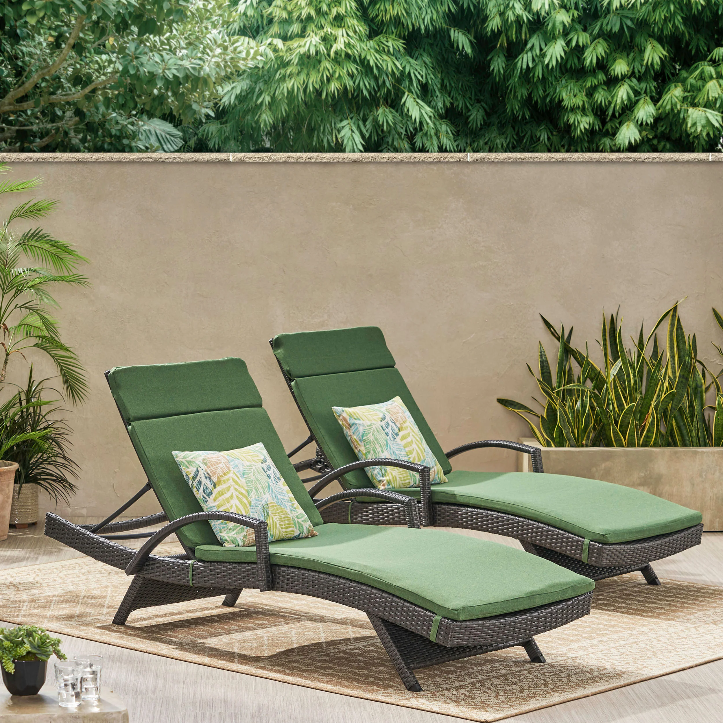 Soleil Outdoor Wicker Chaise Lounges w/ Water Resistant Cushions (Set of 2) - furnishings