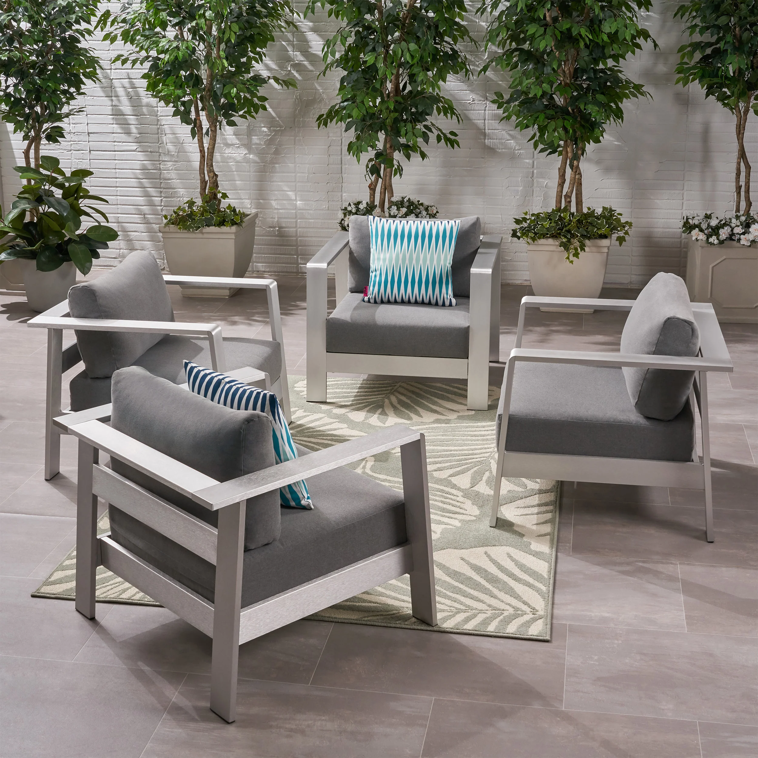 Laraine Outdoor Aluminum Club Chairs with Cushions (Set of 4) - furnishings