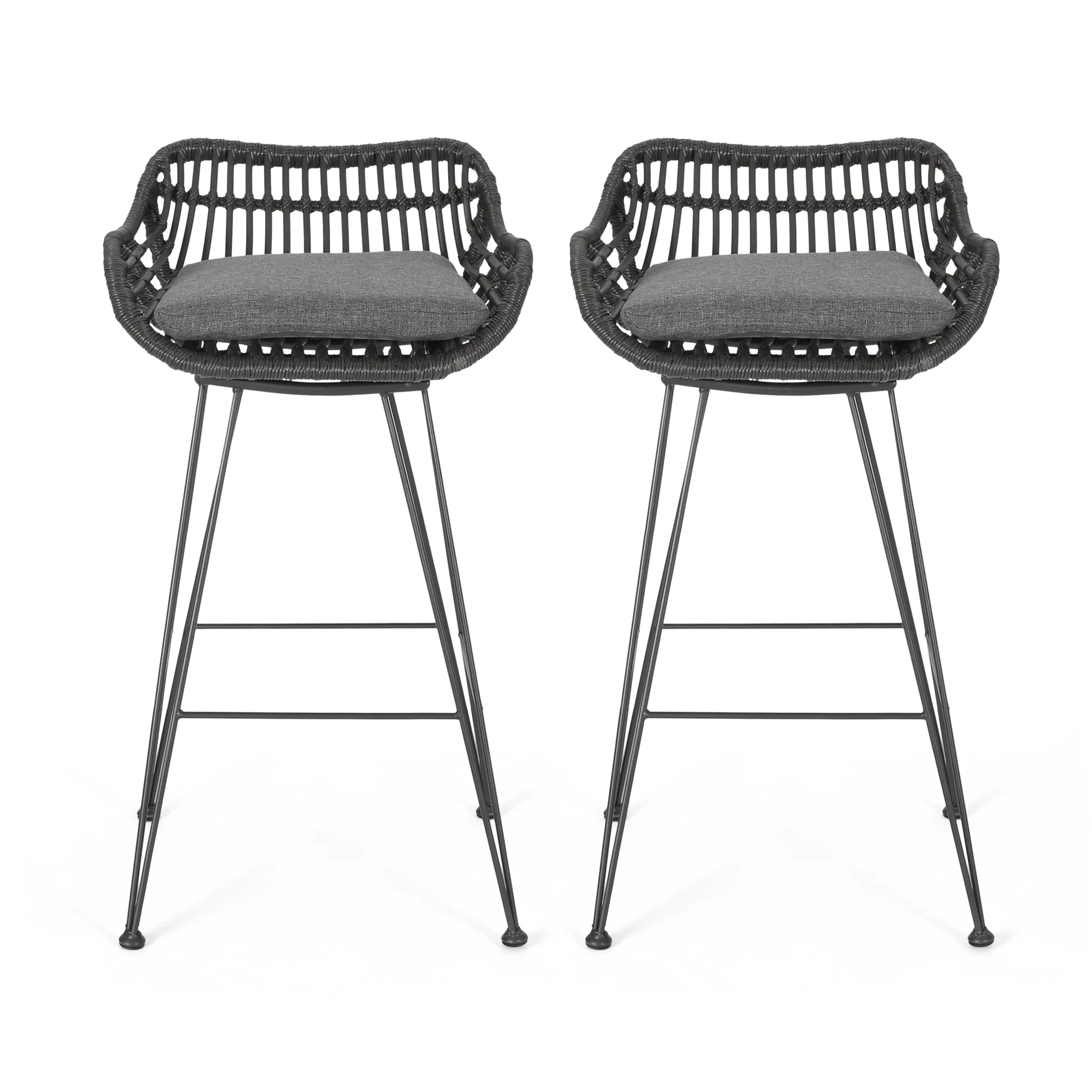 Lisa Outdoor Wicker Barstools with Cushions (Set of 2) - furnishings