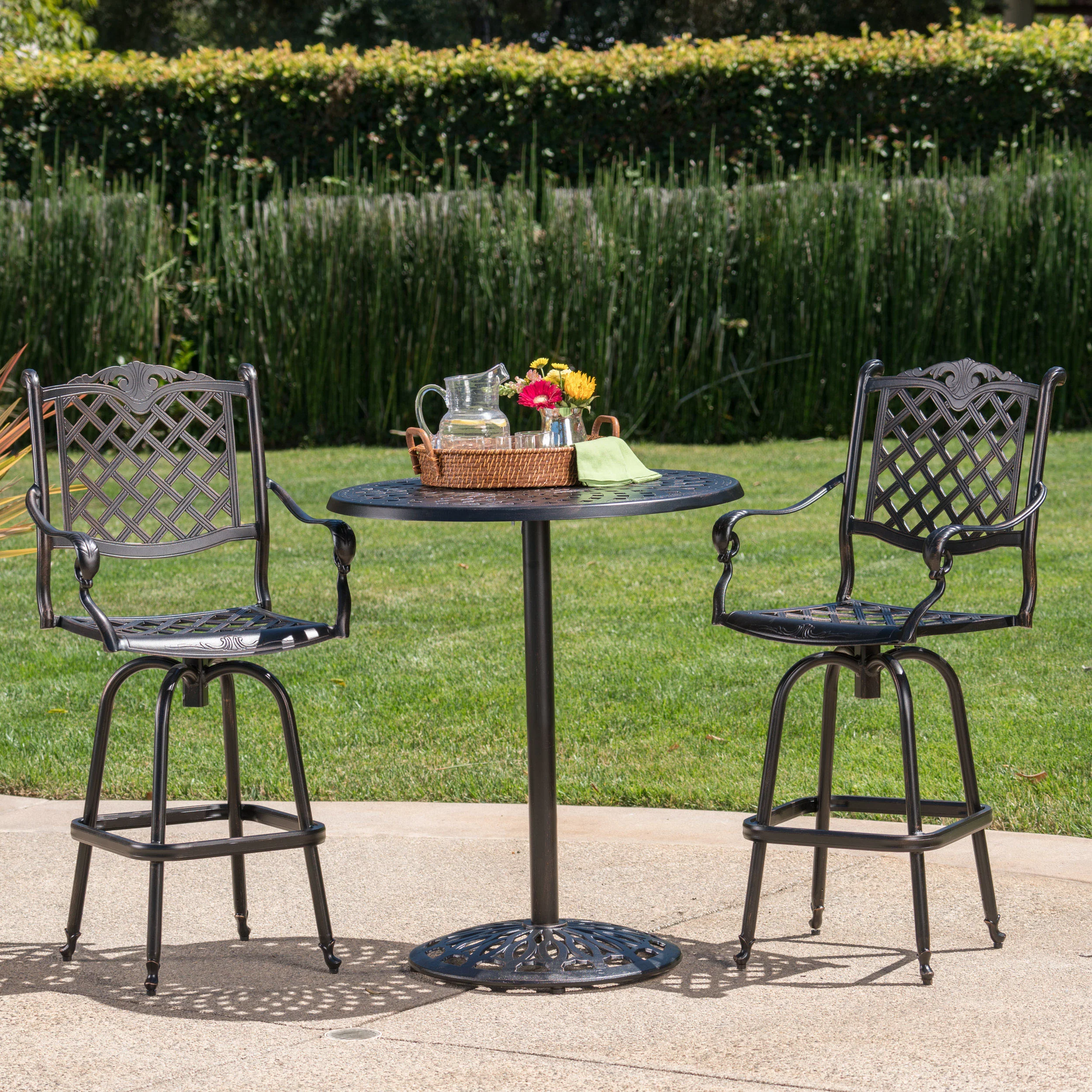 Arianna Outdoor Aluminum Bar Set with Patina Copper Finish - furnishings