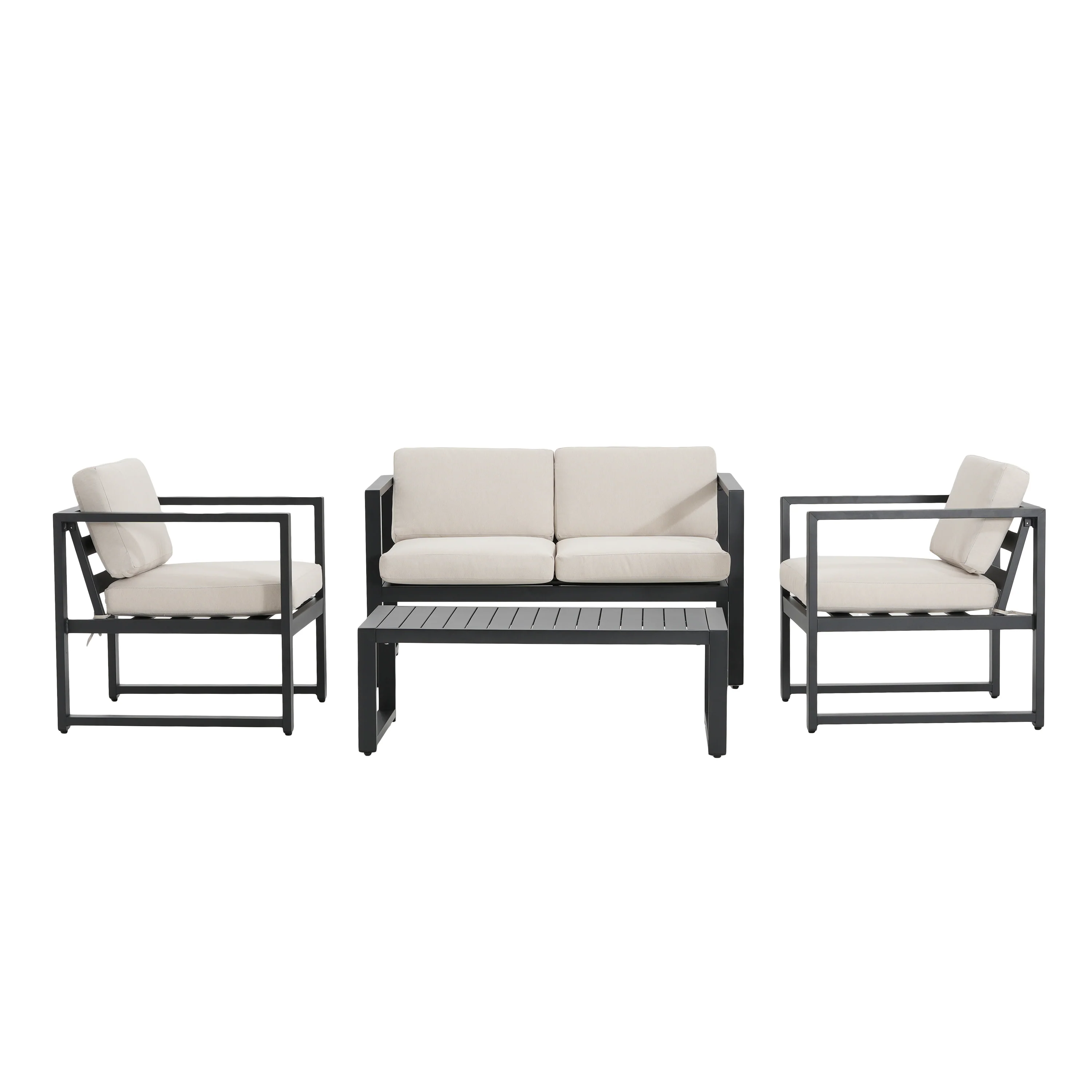 Junly Outdoor Patio Furniture Set Coffee Table – 4-Piece Seating Set Beige Cushions - furnishings