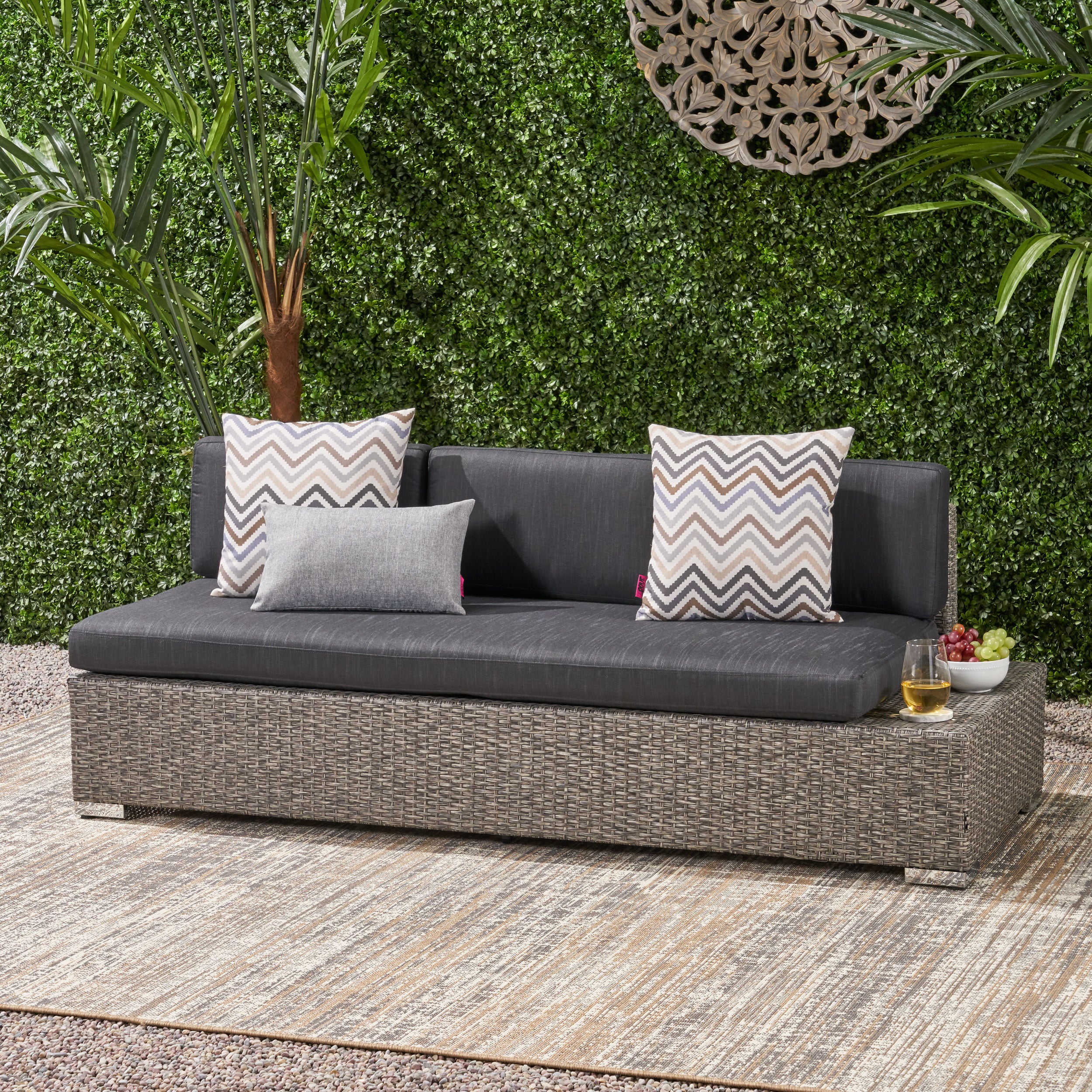Stuart Outdoor 3 Seater Wicker Right Sofa, Mixed Black with Dark Grey Cushions - furnishings